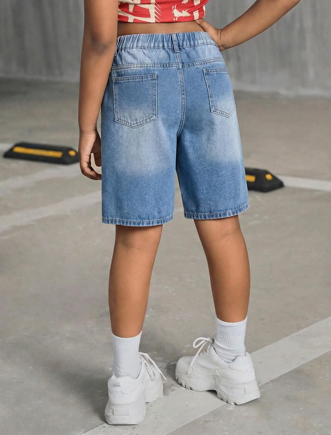 Girls Jean Shorts Baggy Wide Leg Washed Bermuda Denim Shorts Straight Leg Cute Summer Y2K Streetwear 7-14Y