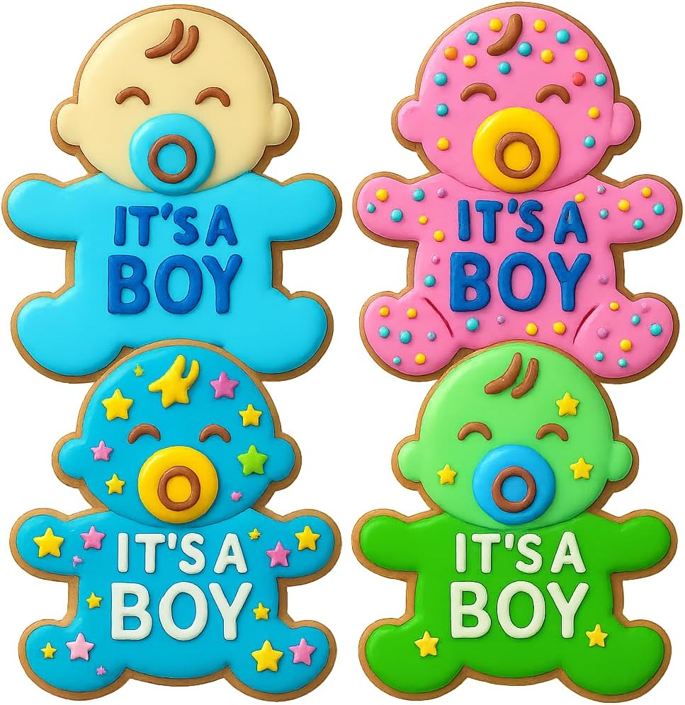 Mighty Gadget It's a Boy Baby Cookie Cutter & Stamp - 4x3" Adorable Shape for Baby Showers (Random Color)