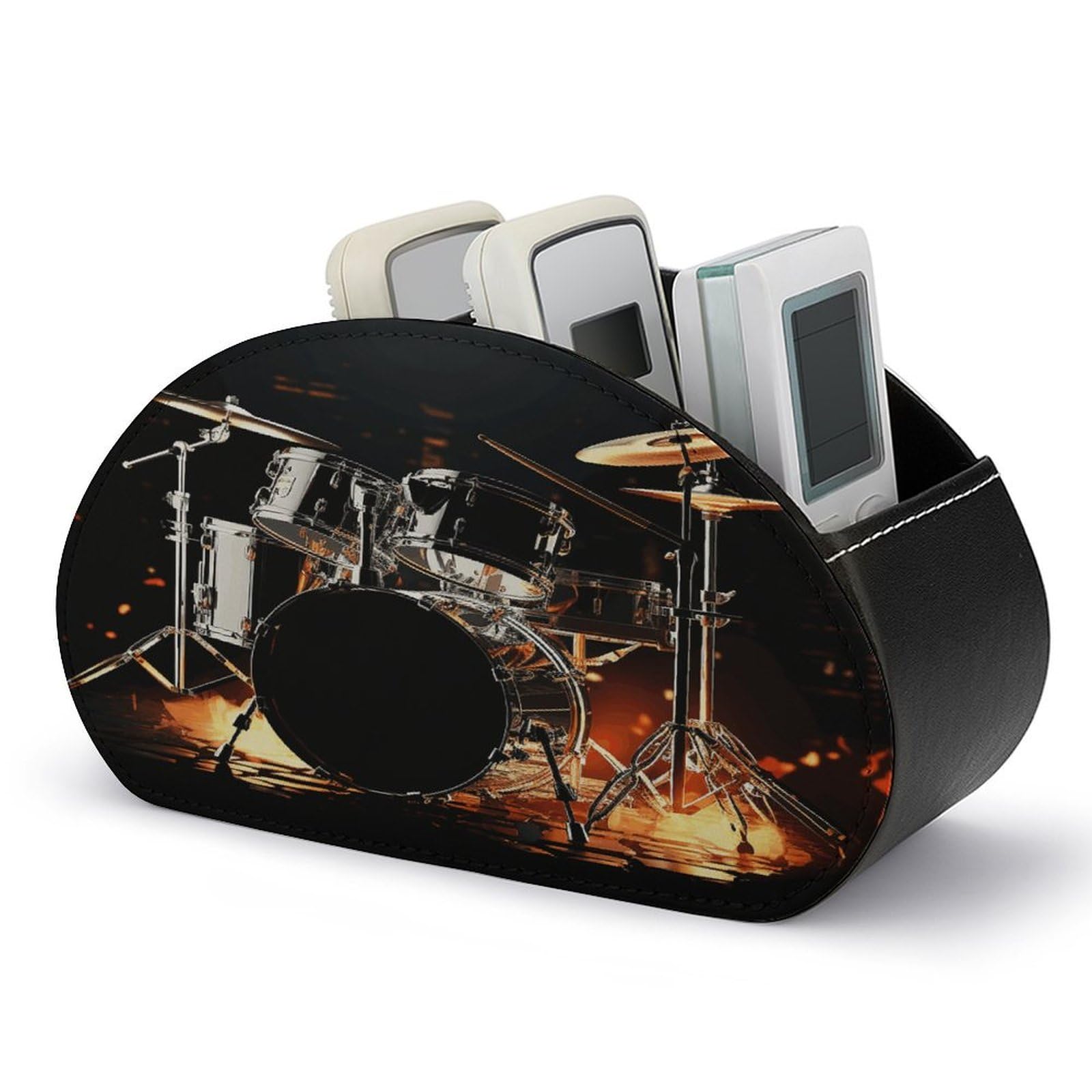 LZQPOEAS Drummer Remote Control Holder with 5 Compartments PU Leather Remote Organizer Box Caddy for Table Nightstand Remote Caddy Desktop Organizer Fits Media Controllers