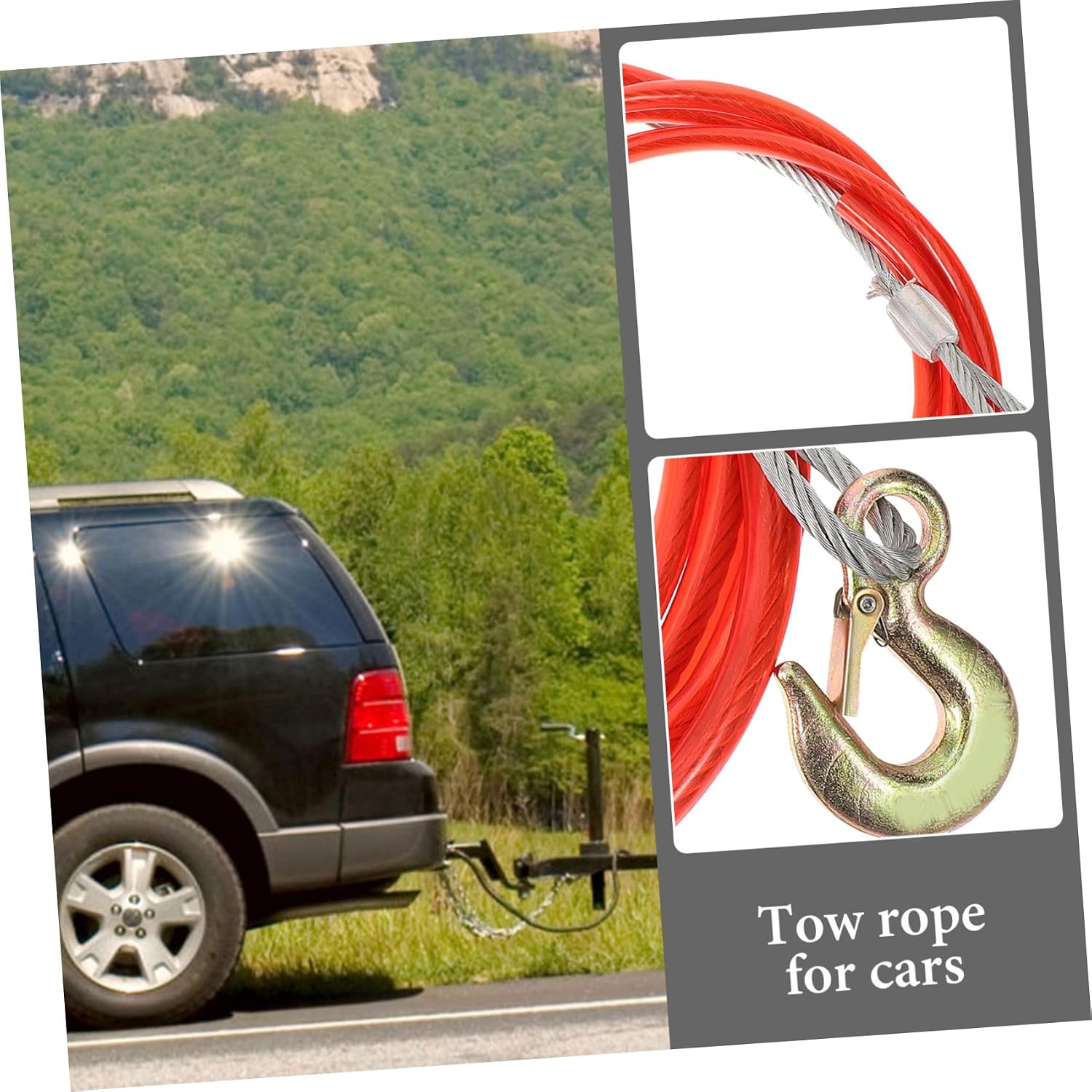 Thick Towing Cable with Hook Recovery Rope for Trucks Durable Steel Wire Easy to Install for Safe Vehicle Towing and Traction