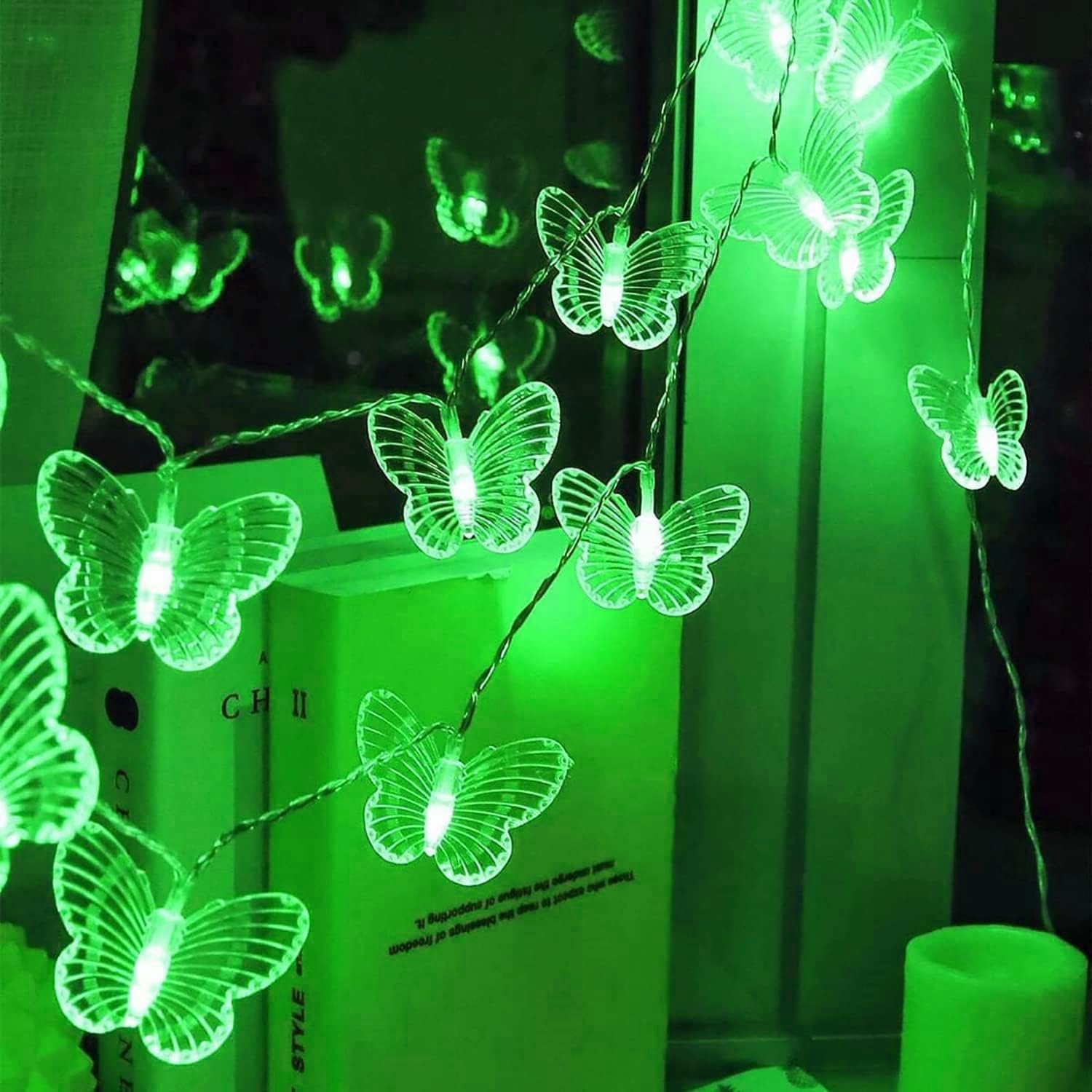 Lámpara de hadas de mariposa, 10m 100LED Butterfly decorative light string adecuada para la decoración de vacaciones de fiestas de bodas en jardines interiores y Exteriores de dormitorios (Verde)