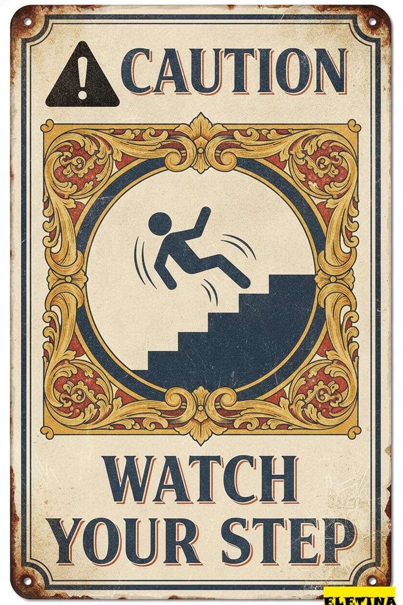 Caution Watch Your Step Aluminum Vintage Street Security Warning Metal Tin Sign Fence Yard Floor Garden 8x12in