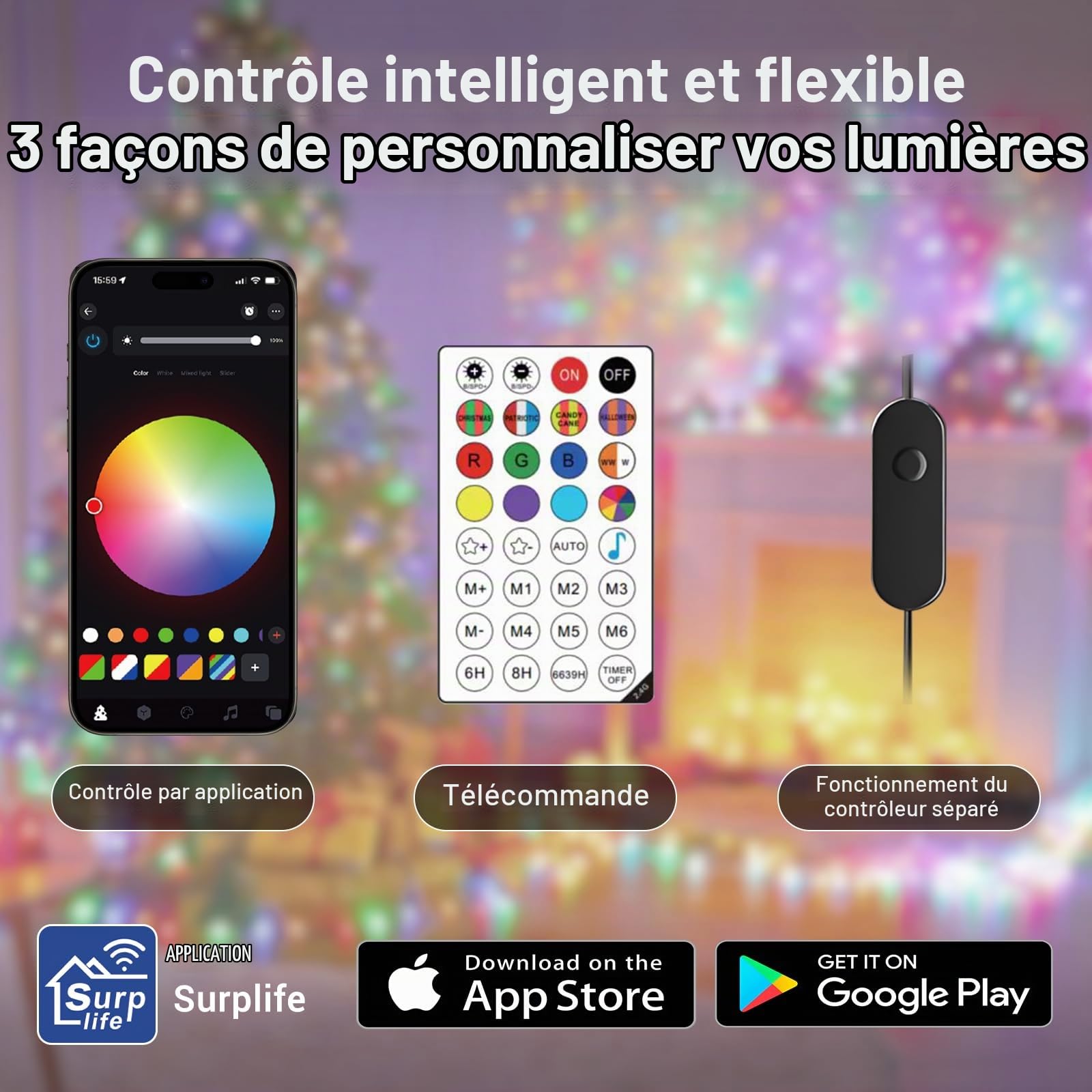 Quntis 30M 300LED Guirlande Lumineuse Exterieure Noel avec APP & Télécommande, 16 Millions de Couleurs Lumiere Sapin de Noel Intelligentes, 200+ DIY Modes Guirlande Exterieur Noël, Luminosité Réglable