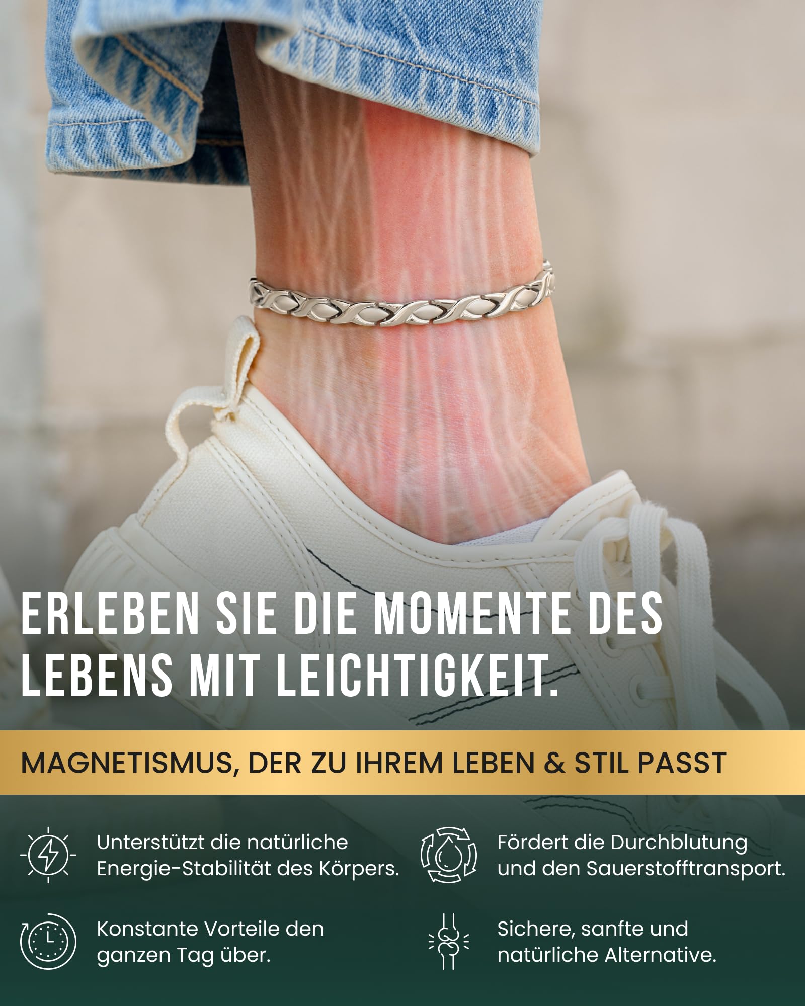 MagnetRX Ultrastarke Magnet Fusskette für Damen Titan Silber