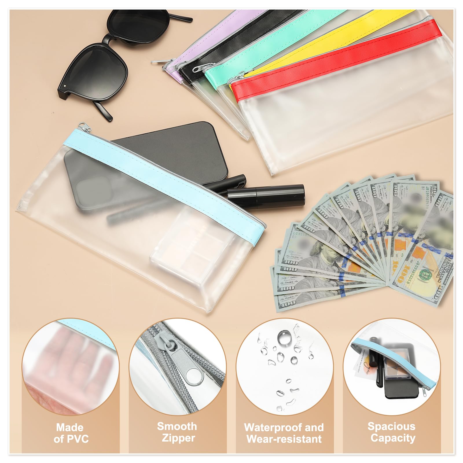 PATIKIL 8.7x3.9 Inch Money Bags with Zipper - Image 3