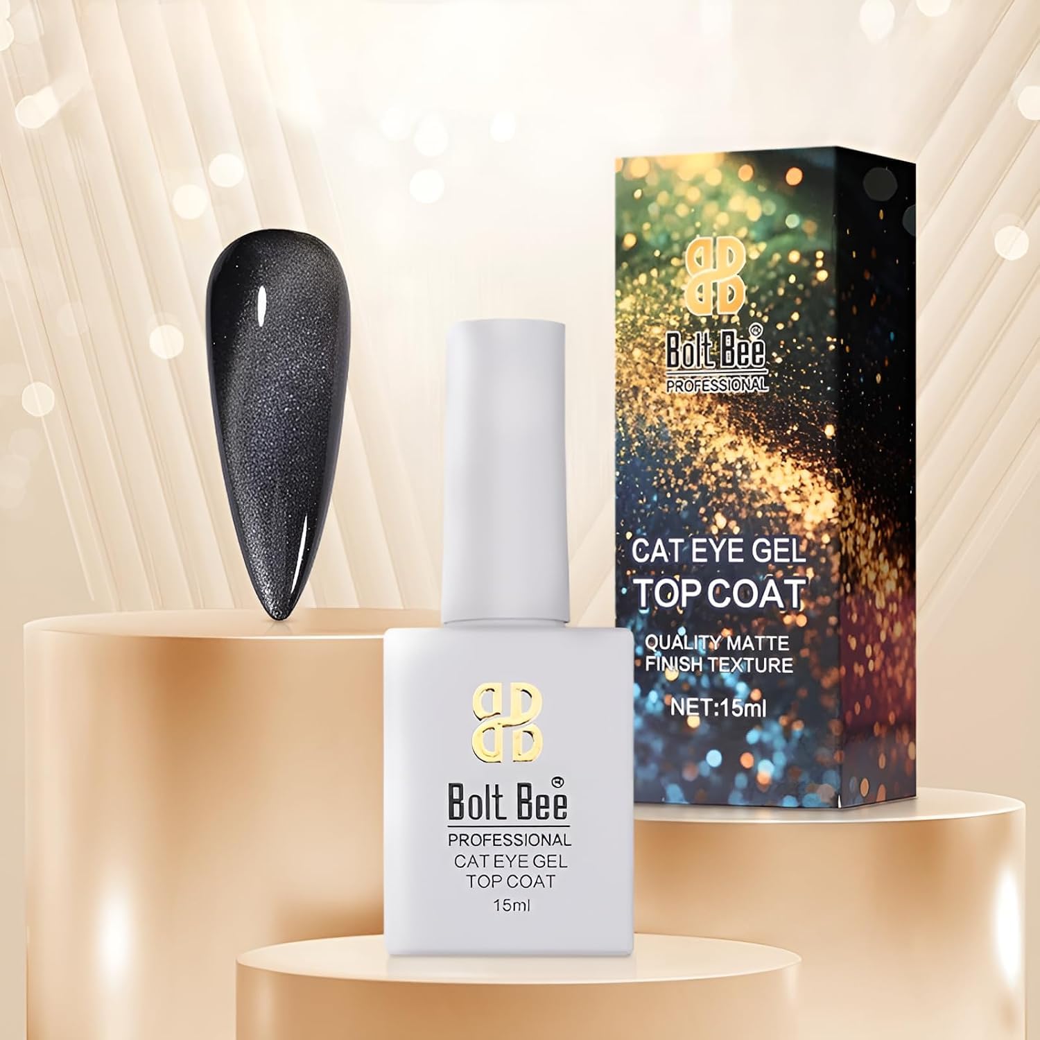 Bolt Bee Magic Cat Eye Gel Top Coat 15ml, Magnetic Glitter for Cat Eye Gel Polish, UV LED Soak Off No Wipe Long Lasting Nail Gel Top Coat for Salon & Home DIY-image-22