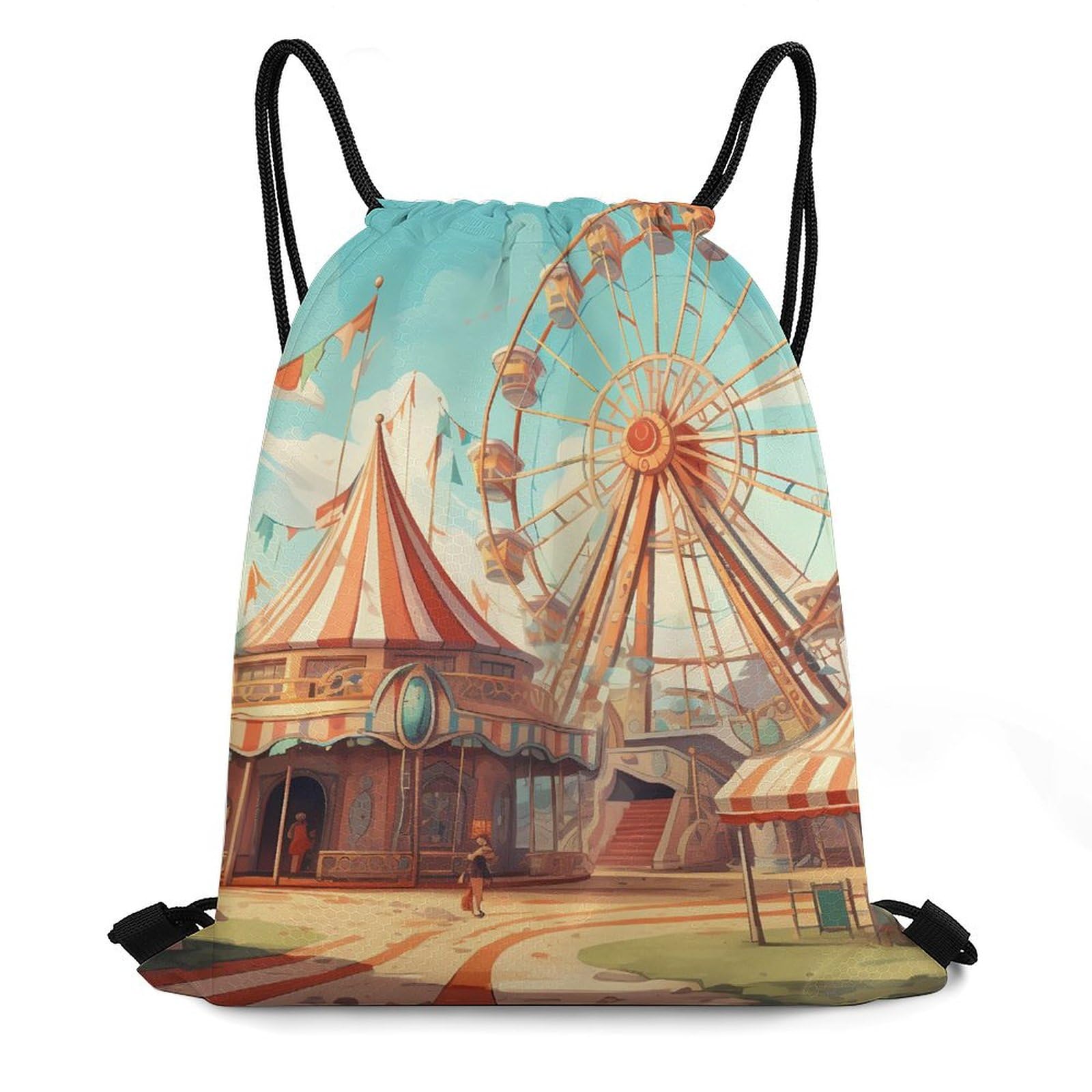 Ferris Wheel Entertainment Drawstring Backpack Lightweight String Bag Sports Sackpack Cinch Bags for Gym Travel