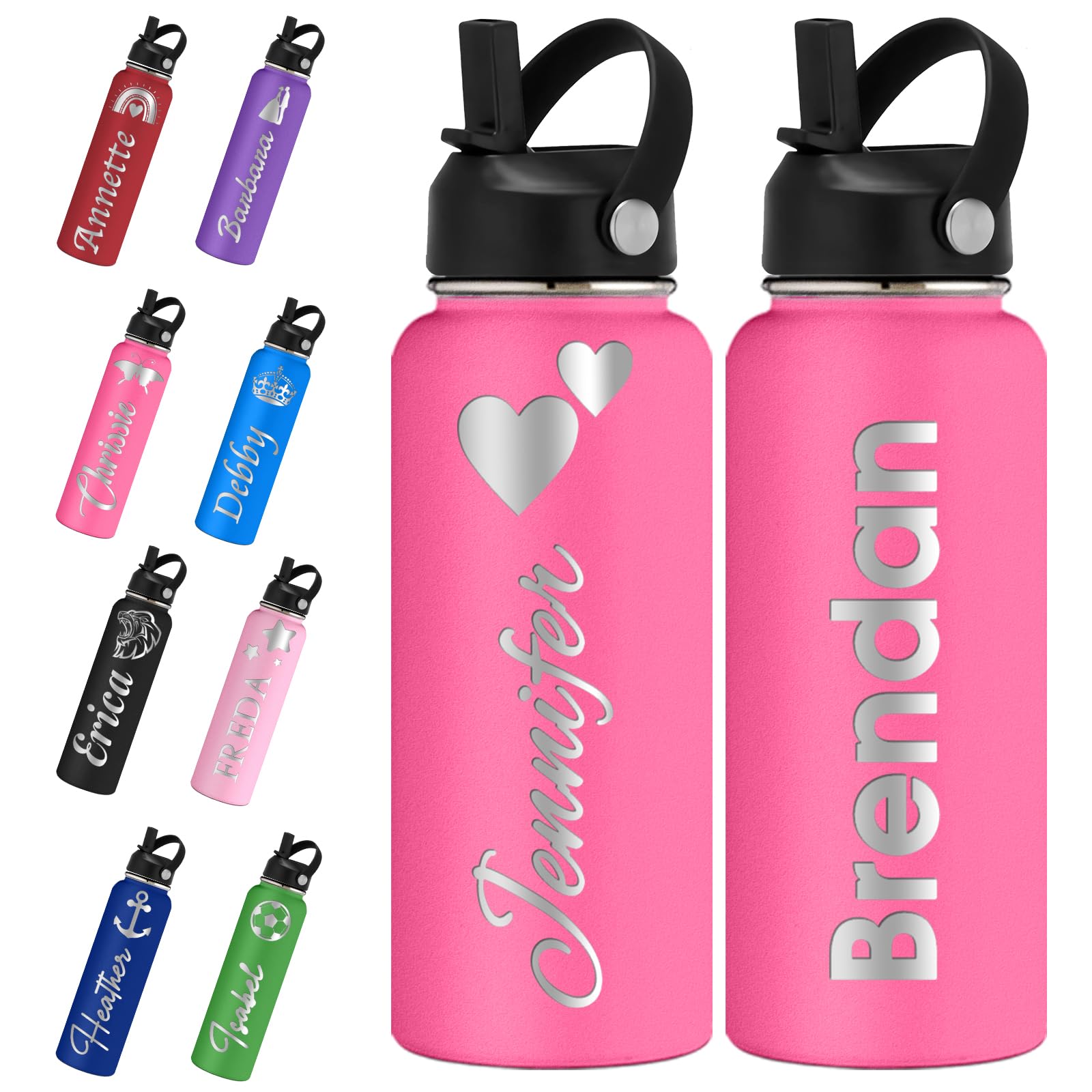 Personalized Water Bottles with Straw Lid 24/32/40oz Custom Engraved Name Logo Stainless Steel Insulated Bottle Customized Gift for School Sport Gym