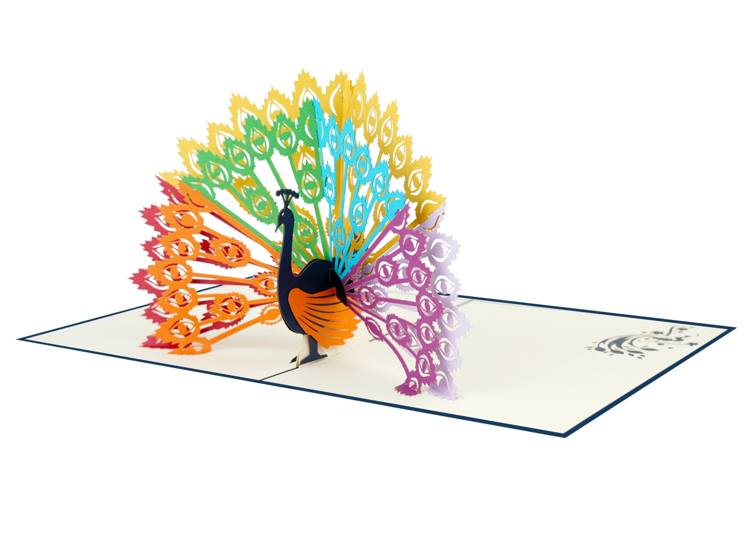 iGifts And Cards Majestic Peacock Paradise - Tarjeta desplegable 3D de 6 x 8 pulgadas, elegante felicitación con tarjeta de notas y sobre, pantalla de plumas coloridas, tarjeta única de cumpleaños,