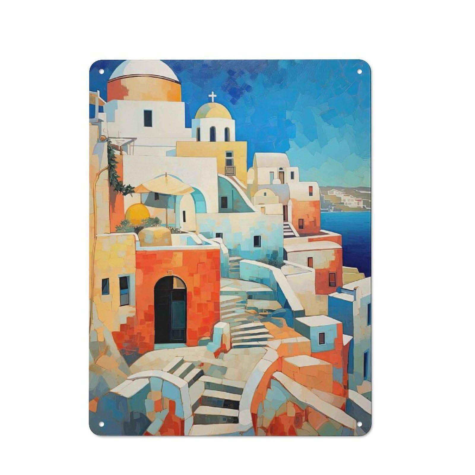 Junmoney Santorini Rustic Tin Sign 40X30cm For Café Or Home Bar, Suited To Hospitality Decor Collectors