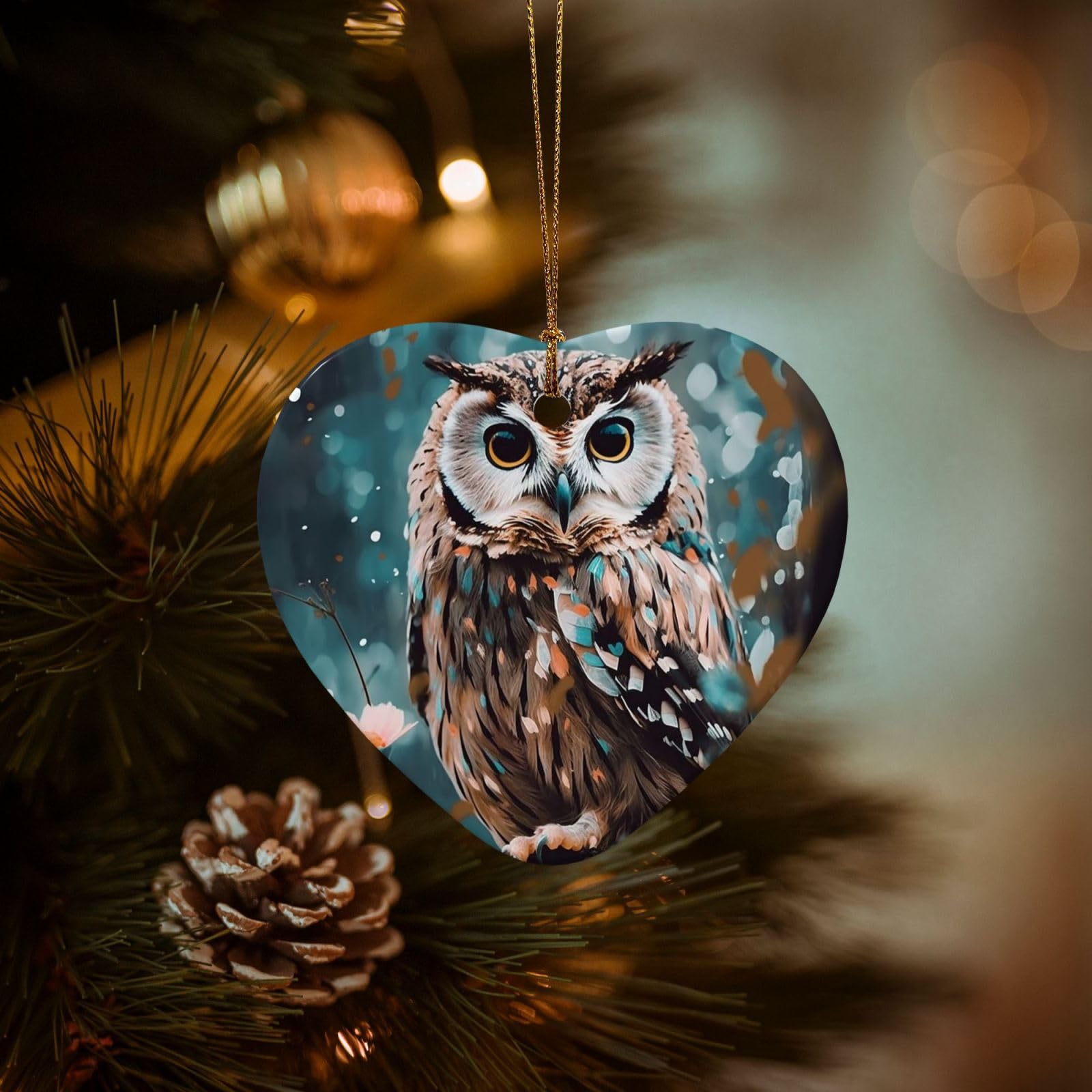 Christmas Ornaments for Christmas Tree Decoration Hanging Animal Cute owl Ornament with Gold Ribbon Crafts Heart Shape Ceramic Pendant for Keepsake Gifts Xmas Decor Party Supplies