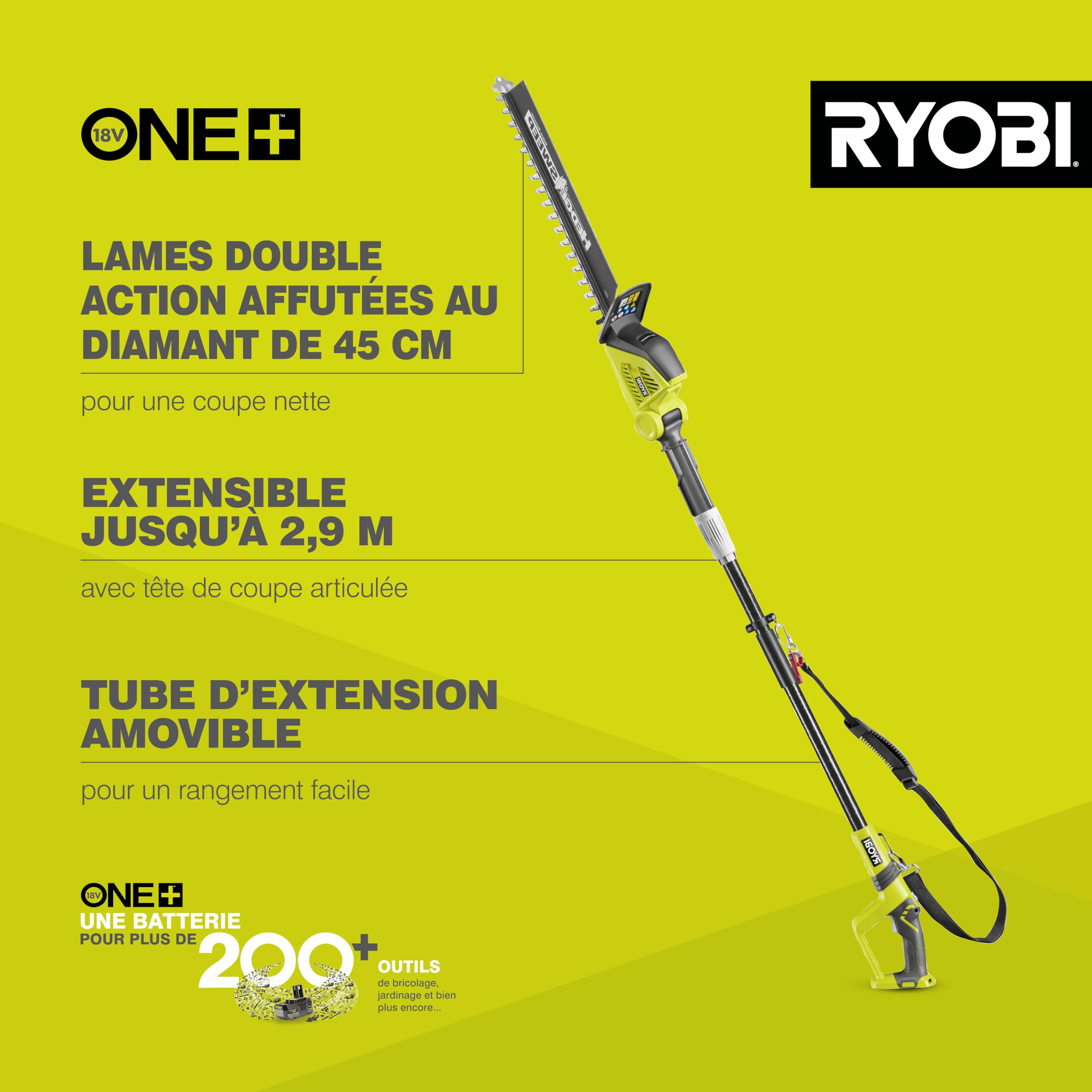 RYOBI - Taille-Haies sur Perche 18 Volts One+™ + Extension (sans Batterie) - OPT1845