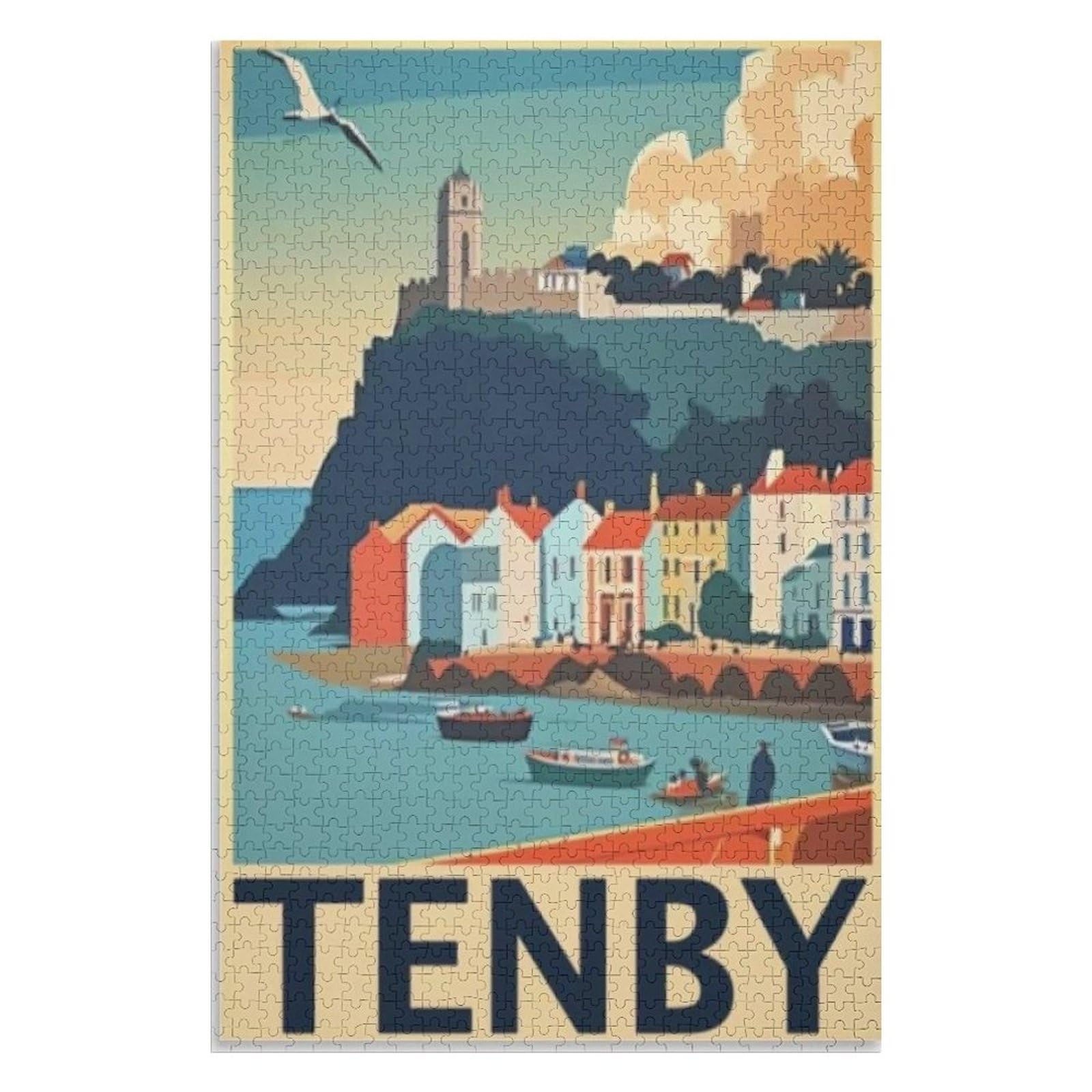 Adult Difficult Challenge Scenery， Tenby Coast Wales ，Adults 1000 Piece Jigsaw Puzzle- Christmas，70x50，paper puzzle，AA-524