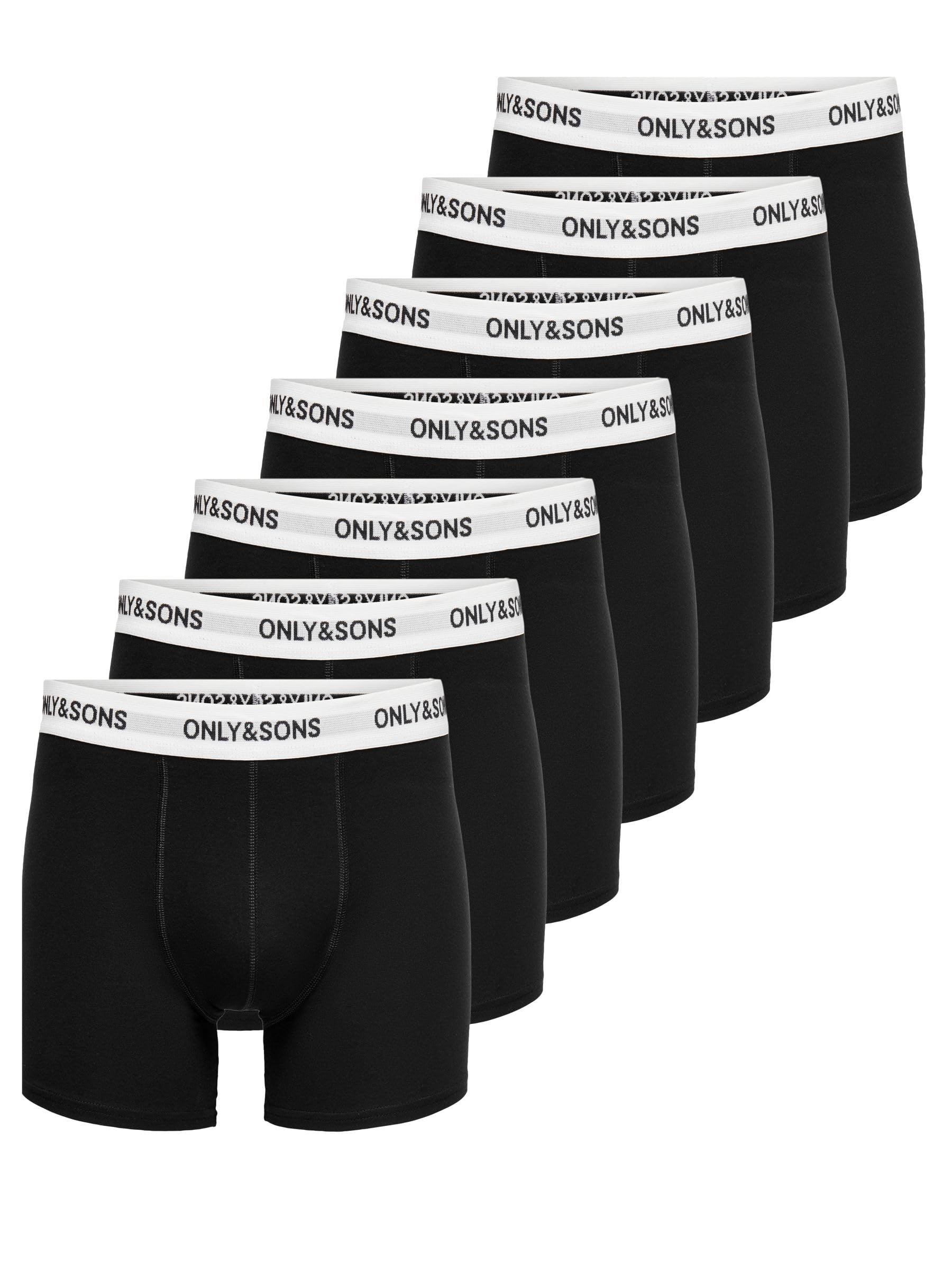 Only & Sons Herren Onsfitz Solid Black Trunk 7-Pack Noos, Black/Detail:White Waist Black Logo, XXL