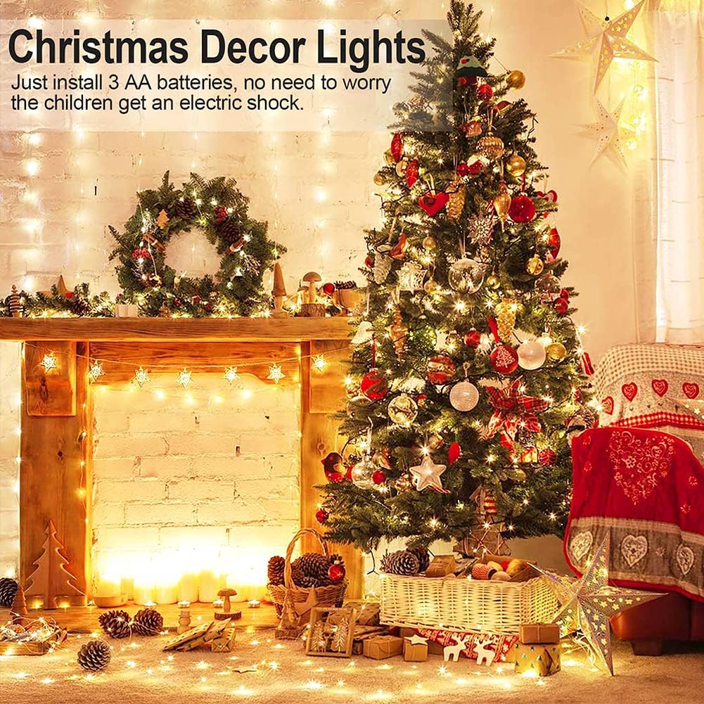 Luces LED Pilas, 5m 50 LED Cadena de Luces con Pilas Mini LÁMpara Alambre de Cobre Intermitente Guirnalda Cadena Luces para Casa Dormitorio Navidad Fiestas Boda Decoración (4Pcs Blanco Cálido)