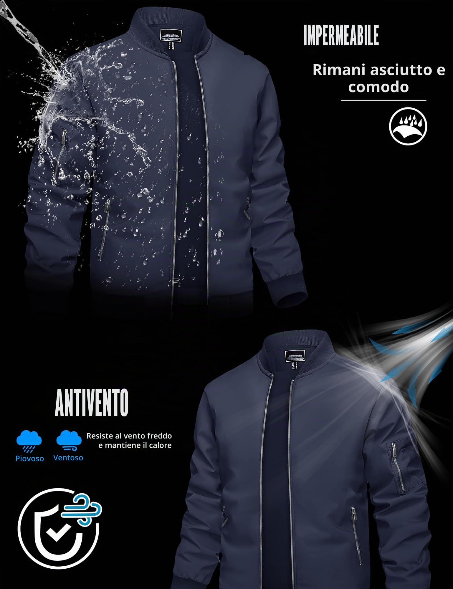 TACVASEN Uomo Bomber Jacket Leggero Giacca per Il Tempo Libero con Tasche con Zip
