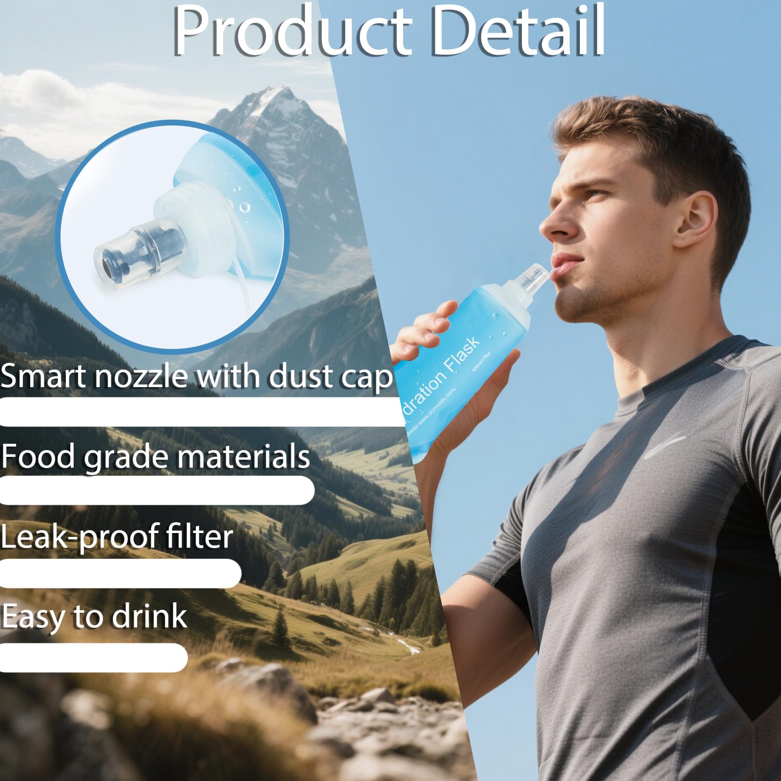 CLINTT Termo suave de 500 ml, plegable, hecho de material TPU y adecuado para ciclismo, escalada de montaña, senderismo y otras actividades, 2 unidades, color azul