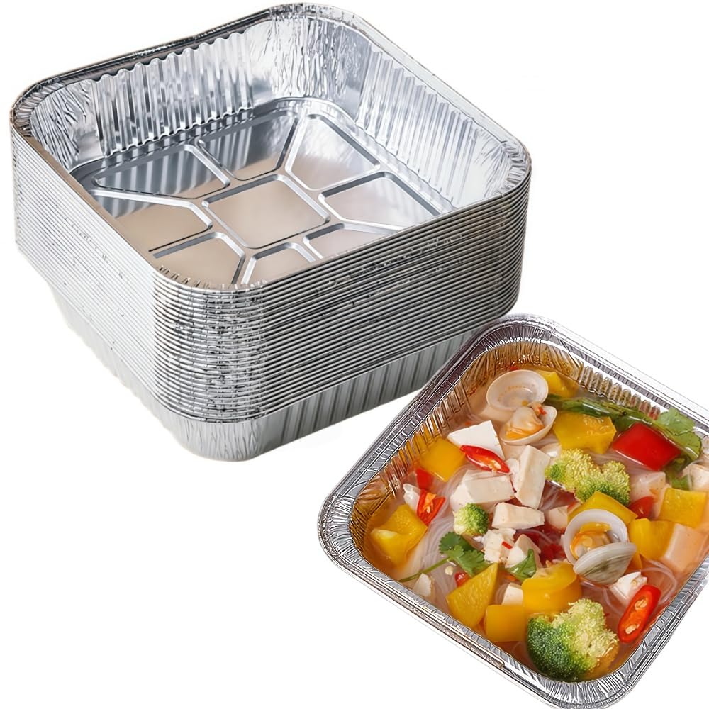 40 PCS Vaschette Alluminio Adatto al Forno per friggitrice ad Aria, 20 x 20 x 4 CM Teglie da Forno,Vassoi per Arrosti USA e Getta Forno Congelatore Sicuro Cottura Cottura alla Griglia Pentole