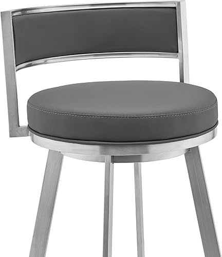 Miniatura 6 de Armen Living Taburete giratorio de cuero sintético gris y acero inoxidable cepillado de 26 pulgadas