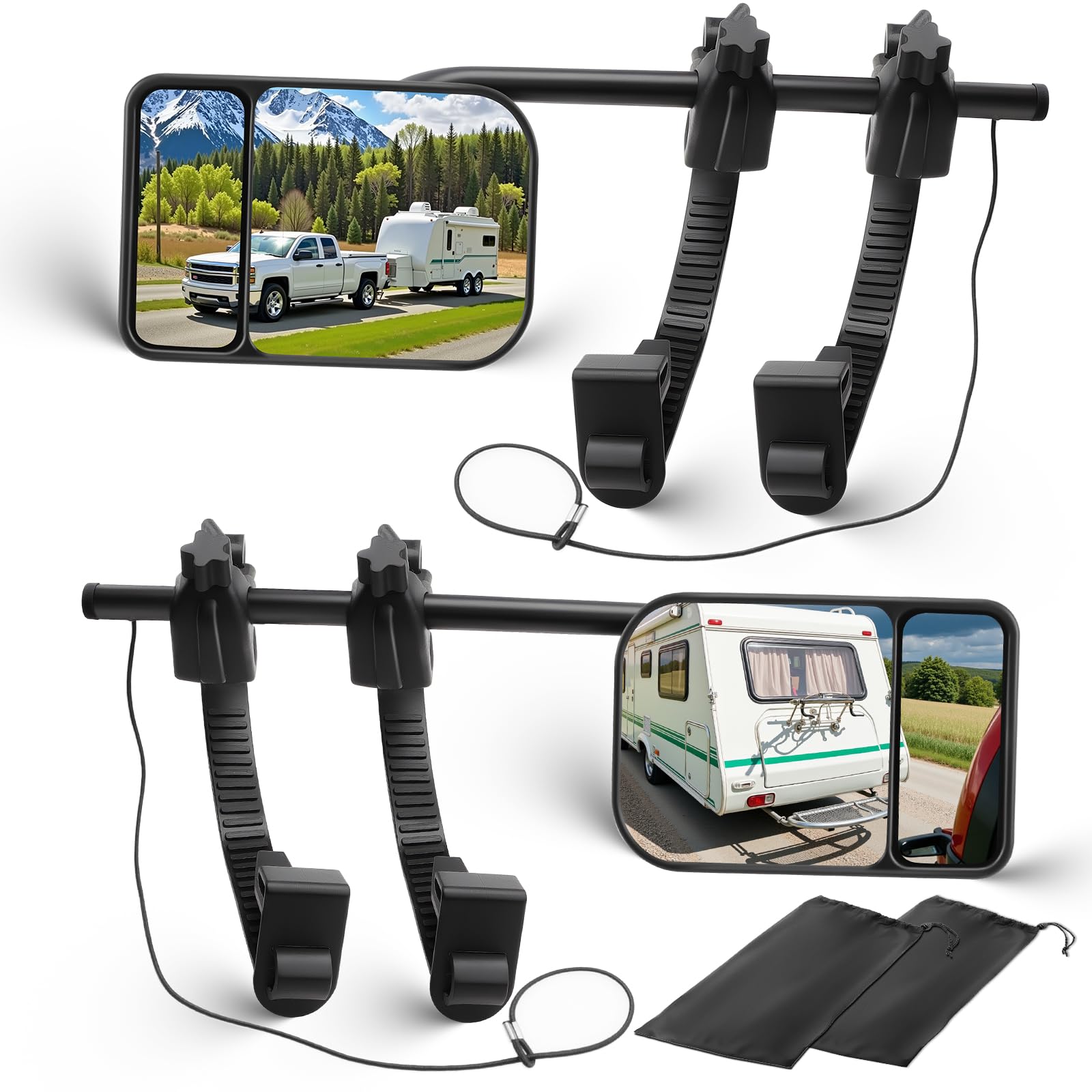KAOLALI Espejo Retrovisor Caravana Universal, Espejos de Remolque Exteriores Retrovisores, Espejo Caravana Coche Retrovisores, Espejos Coche Multi-ángulos para Remolque Furgoneta Camion 2 Unidades