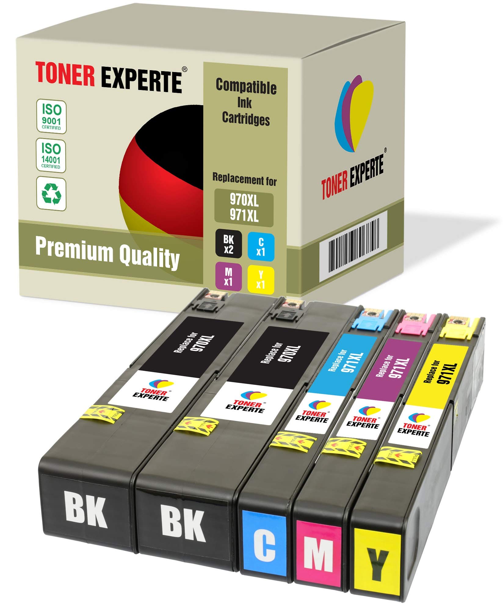 TONER EXPERTE® 5 XL Cartuchos de Tinta compatibles con HP 970XL 971XL 970 971 XL para Impresoras HP OfficeJet Pro X576dw X551dw X476dw X451dw CN625AE CN626AE CN627AE CN628AE | Alta Capacidad