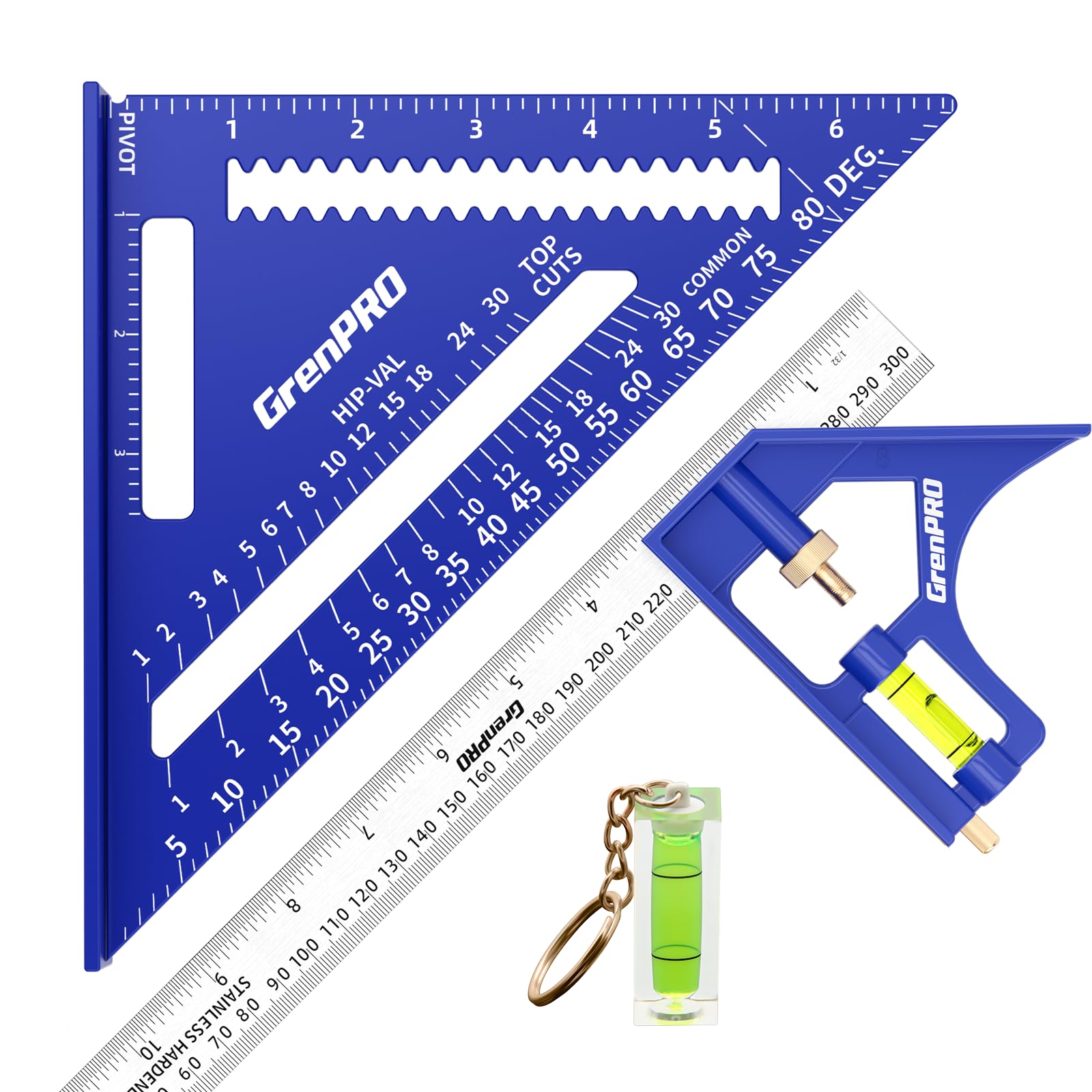 Square Combination Woodworking Tools, 7inch Carpenter Square Wood Working Tools and Accessories, 12inch Square Ruler, Includes Small Bubble Level, Protractor Angle Ruler Carpentry Tool