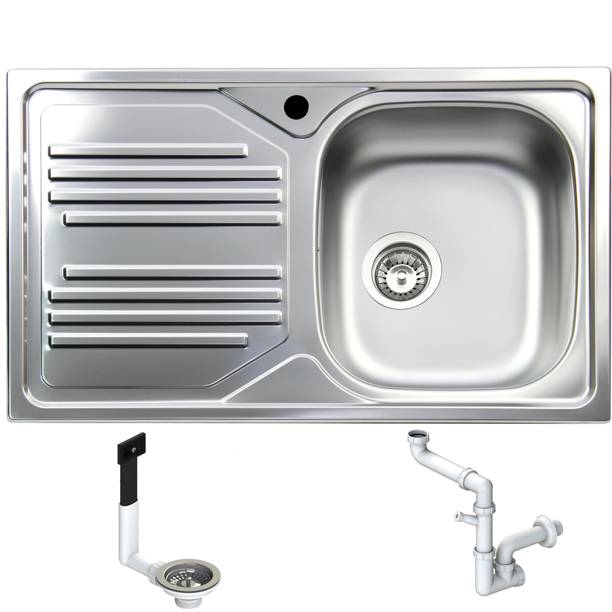 AC861LVE ● Lavello Incasso Cucina FHULLER Mod. ALCHIMIA 86X50 1 Vasca Destra Gocciolatoio Sinistro Spessore 5/10 con Vasche STAMPATE Profonde 15 cm. Ralizzato in Acciaio Inox Prelucidato Made in Italy