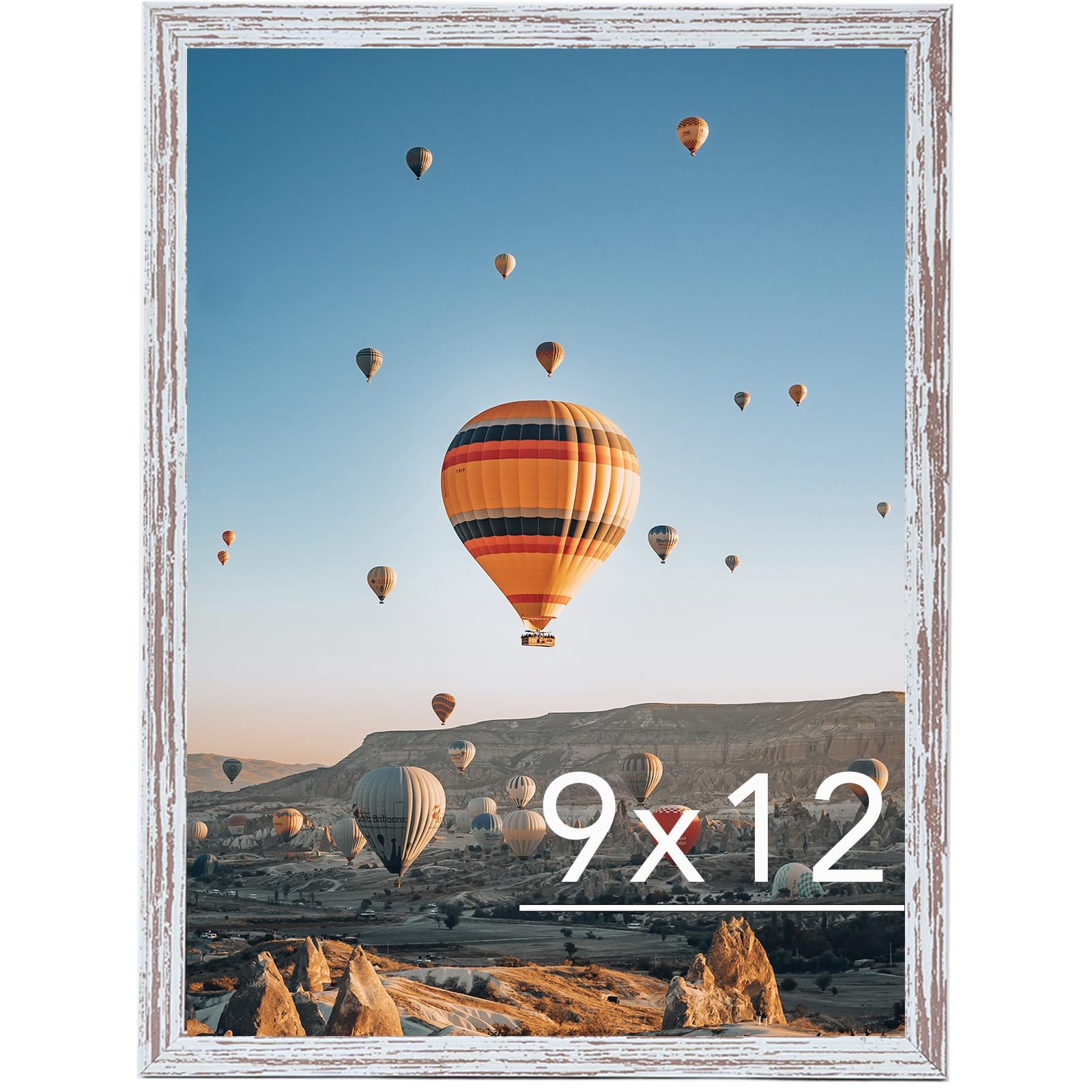 JCJMY 9x12 Picture Frame Rustic White for Wall Hanging, Wall Mounting Horizontally or Vertically, 9 x 12 Wall Gallery Poster Photo Frame with Shatter Resistant Plexiglass, Rustic White