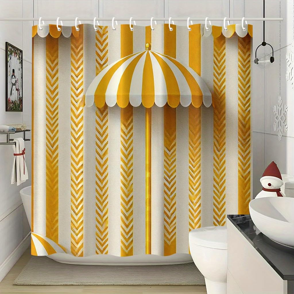 awitufhgp White And Yellow Striped Fabric Pattern Printed Shower Curtain, Includes Hooks, Polyester Fabric, Bathroom Bathtub Partition(180x300cm/71x118in(WxH))