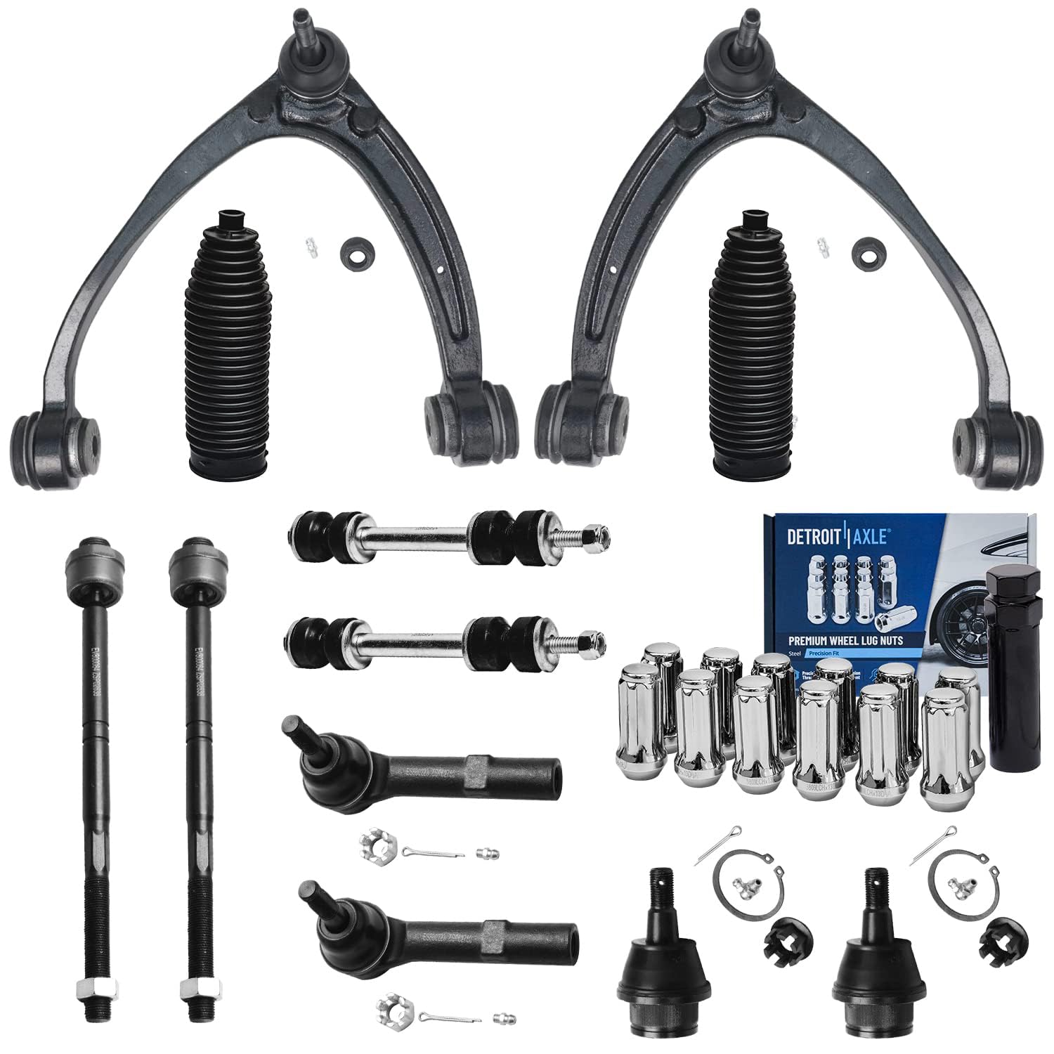 Detroit Axle - Front End Kit for Silverado Sierra 1500 Chevy GMC Cadillac Escalade ESV EXT [6 Lugs], Upper Control Arms Sway Bars Tie Rods Boots Ball