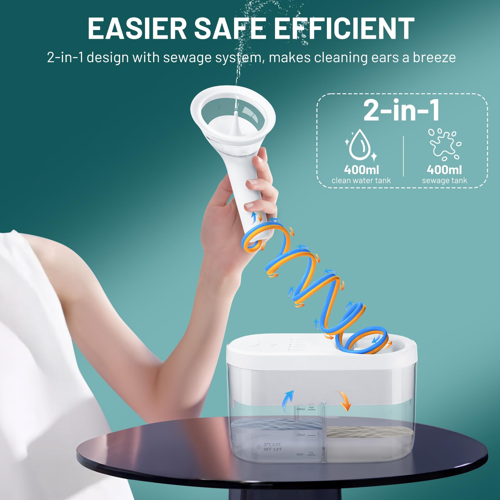 Kit Di Rimozione Cerume Ad Acqua – Elettrico Portatile Con 4 Modalità Di Pressione, Per Adulti E Bambini, Con Lavabo - 3