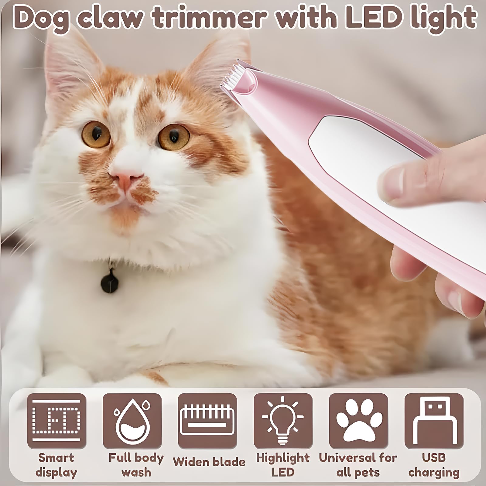 Hundepfoten-Trimmer, Haustier-Fußhaarschneidemaschine mit LED-Licht, wiederaufladbarer geräuscharmer Katzenhaarschneider für die Fellpflege von Tierhaaren um Pfoten, Augen, Ohren, Gesicht, Rumpf