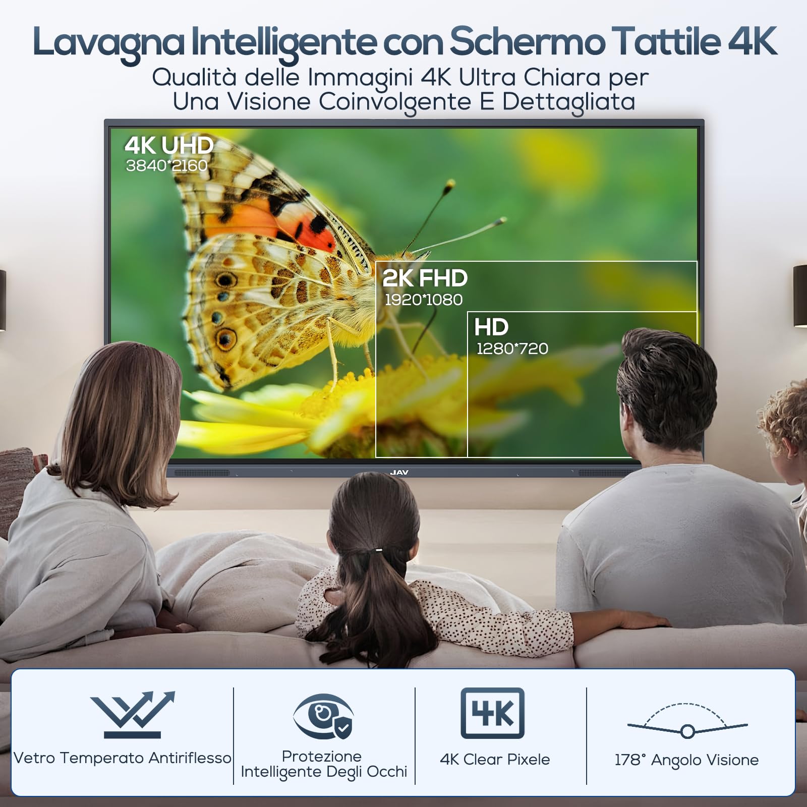 JAV Lavagna Bianca Intelligente 55 Pollici Smart Board 4K UHD Touchscreen All-in-one Lavagna Interattive Digitale con Doppio Sistema per Ufficio, Aula (Staffa Parete Inclusa)