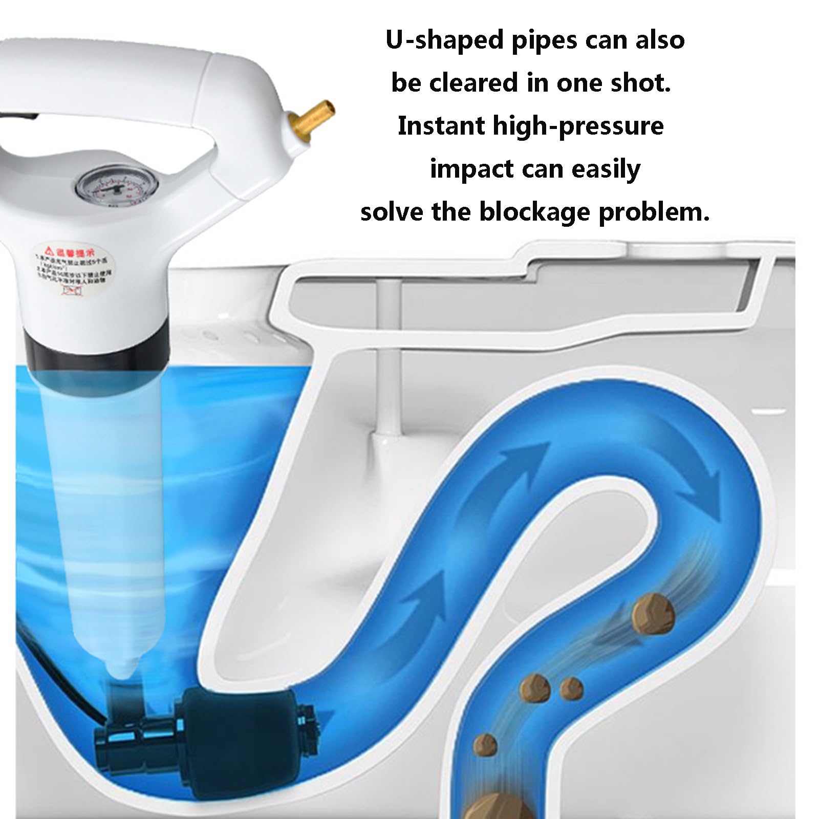 Bomba desatascadora – Limpiador de tuberías con Aire comprimido, Limpieza de Aire comprimido para desagües obstruidos, Inodoro/Ducha/Fregadero mecánico, sin tuberías
