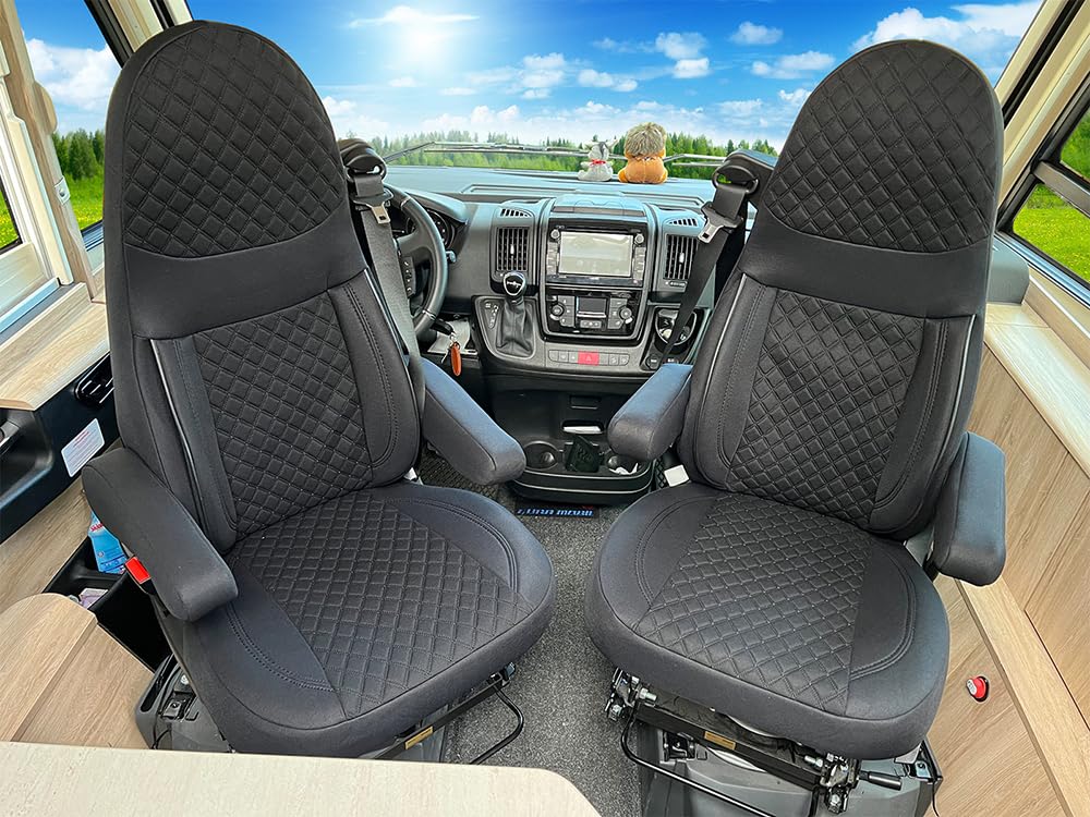 BREMER SITZBEZÜGE Wohnmobil Schonbezüge für Aguti GIS Liner und Milan Sitze | 2er Schonbezug Set inkl. Armlehnen-Bezüge in Schwarz | GT404