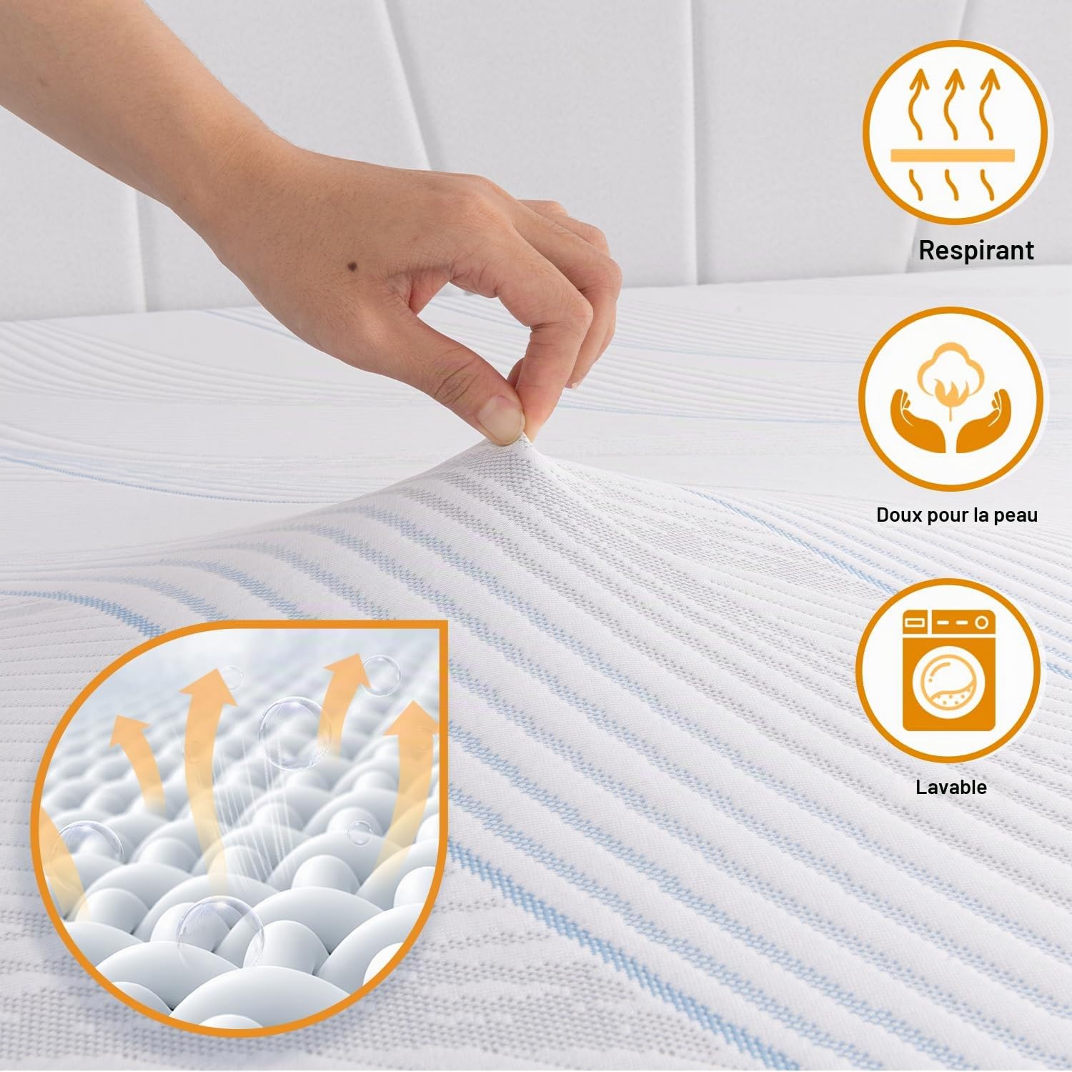 Surmatelas 140 x 200 cm, de qualité supérieure 140 x 200 cm, hauteur 7 cm, avec mousse à mémoire de forme en gel doux et couche de soutien confortable, respirante et lavable