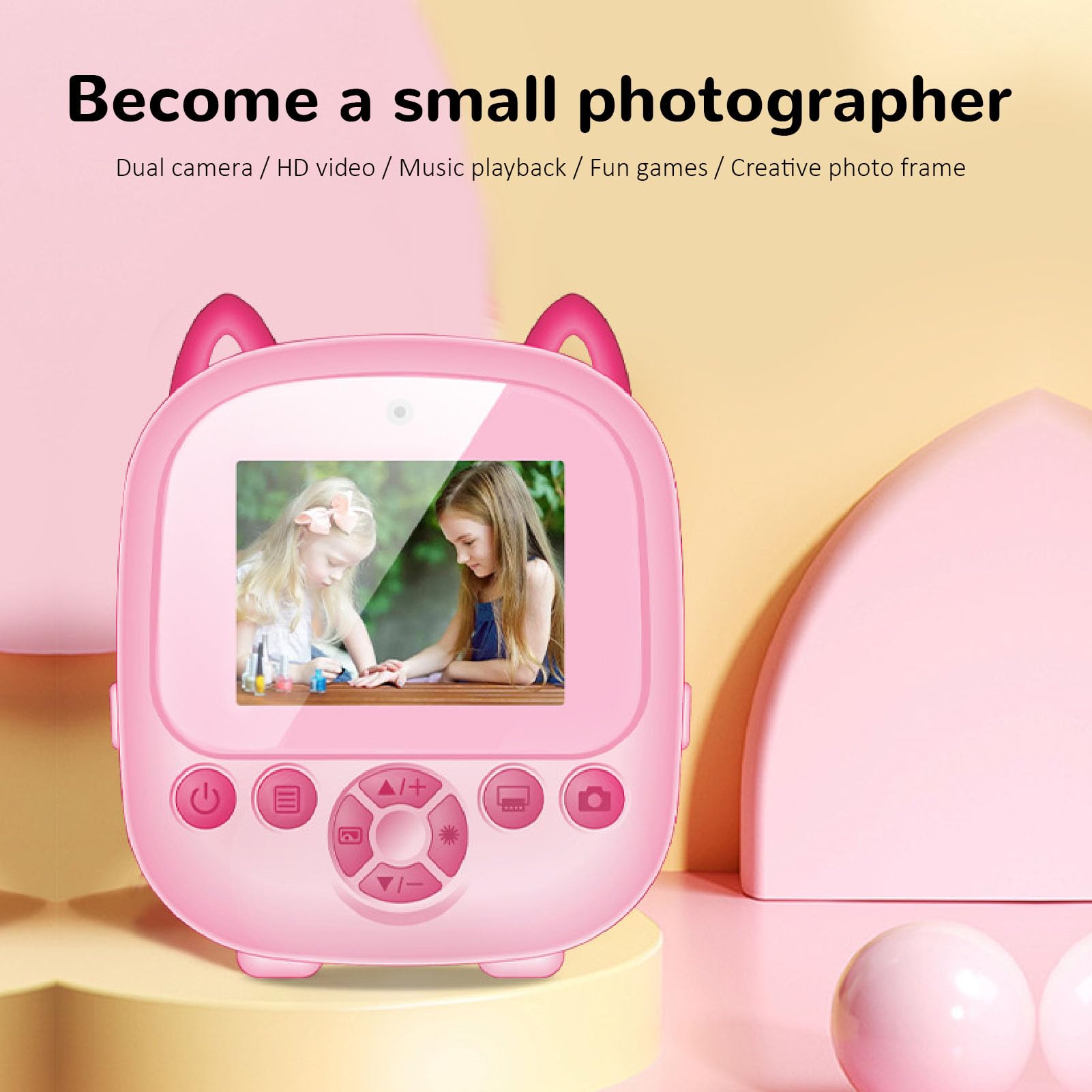 Sofortdruckkamera, 1080p 48 MP Vorne Heck -Dual -Selfie -Kamera mit 2,4 -Zoll -Bildschirm, 6X Digitalem Zoom, Thermisch (Rose)