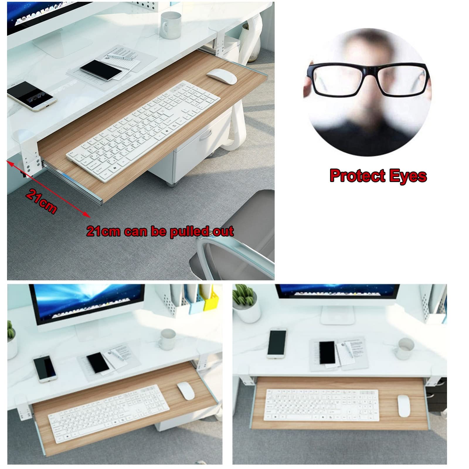 Verstellbare Tastaturschublade unter dem Schreibtisch, einfacher Zugriff, Computertischverlängerung, ohne Bohren, Schwarz, 55 x 30 cm, Home/Office Tastatur-Aufbewahrungslösung