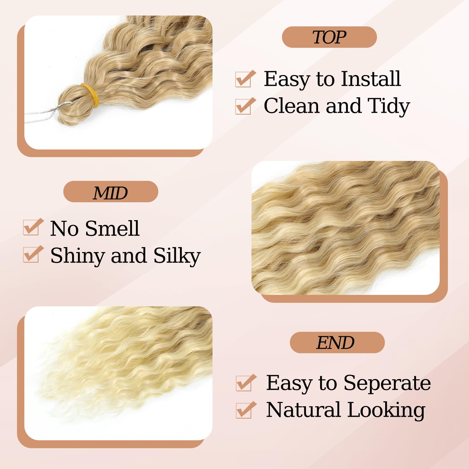 TAOYEMY Deep Wave Crochet Curly Braiding Hair 22 Inch 6 Packs Ocean Wave Crochet Hair Extensions Synthetic Curly Crochet Hair For Women (T27/613 - Image 3