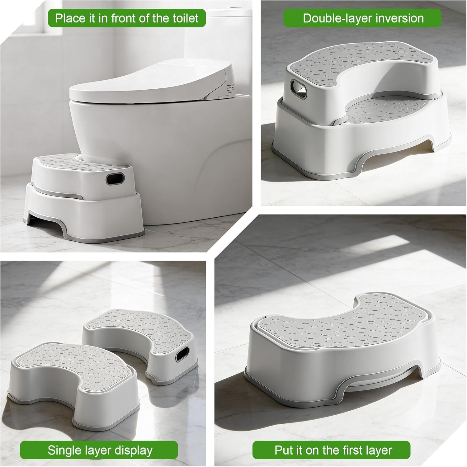 EmoH Squatting Stool for Adults - 16.7" Wide 2-in-1 Adjustable Poop Stool - Heavy Duty Non-Slip Toilet Stool for Better Posture & Bathroom Use,Potty Training,Toddler Step Stool for Kids