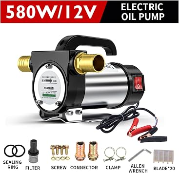 Fuel Pump, 12V/24V/220 Forward and Reverse Directional Electric Pump Pump, 50L/Minute Self-Priming Pump DC Diesel Pump Fuel Dispenser 580 Watts 24V single turn