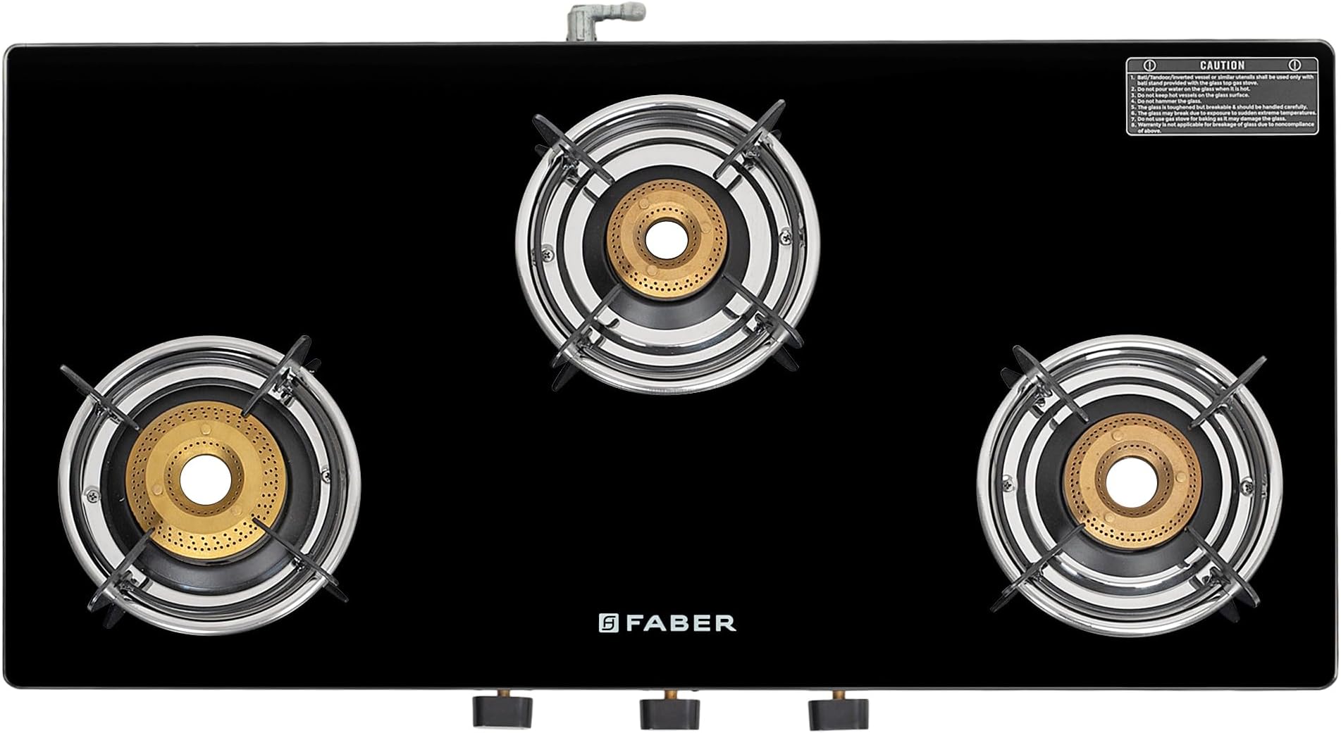 Faber 3 Burner 77cm Cooktop | Black Glass Top | 3 Brass Burners (1 Jumbo + 1 Medium + 1 Small) | SS Drip Tray | Powder Coated Pan Support | COOKTOP Spark 3BB