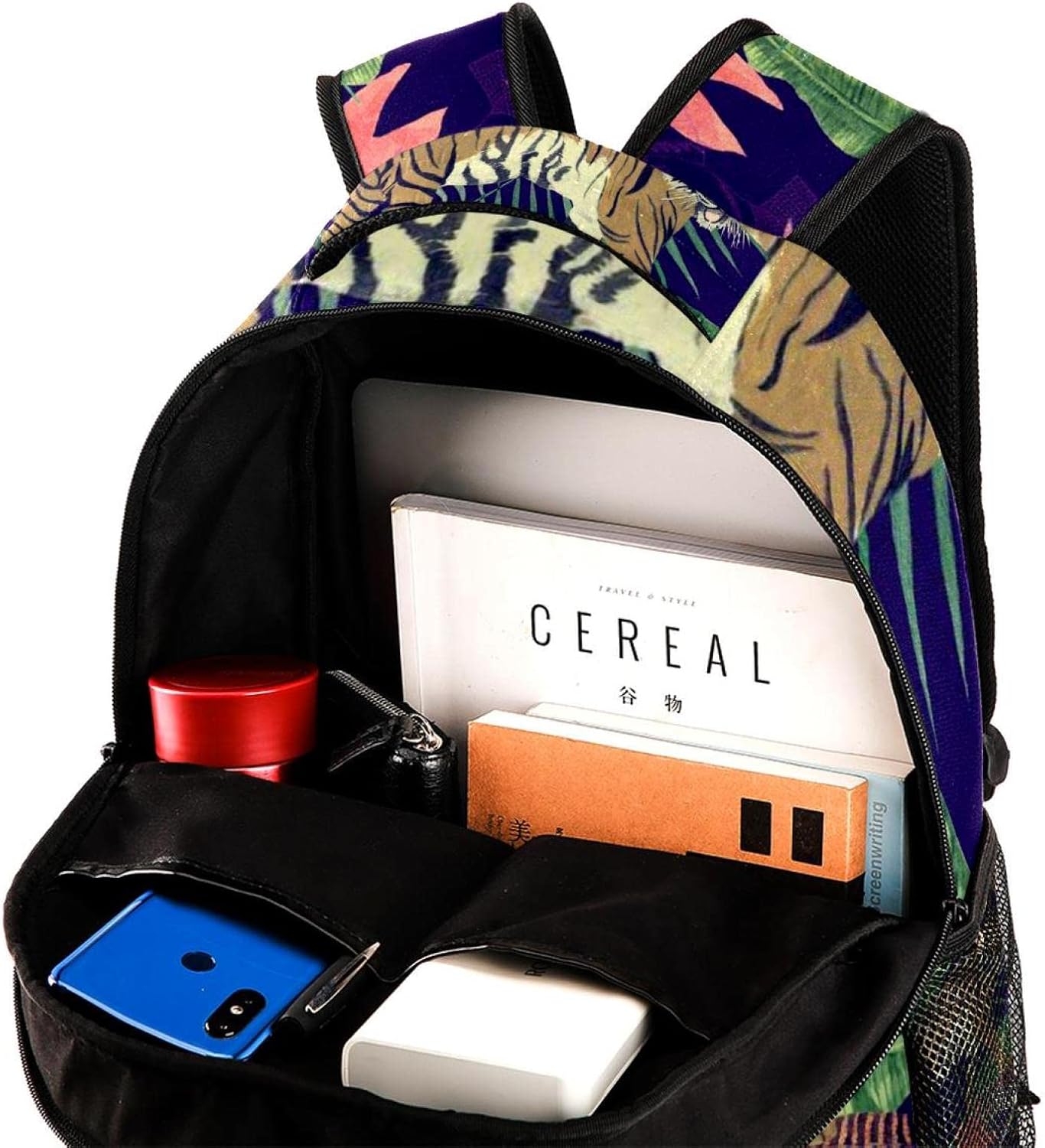 [WOSHJIUK] スクールバックパックトラベルバッグ、熱帯の花 葉 羽 トラ、アウトドア ウォーク用デイパック スモール サック