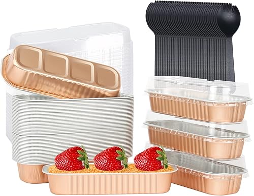 Miniatura 33 de LNYZQUS Mini moldes para pan con tapas, paquete de 50 moldes rectangulares de papel de aluminio de 6.8 onzas, recipientes de latas, moldes