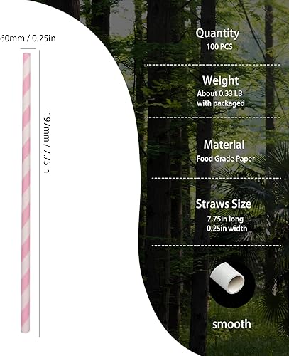 Miniatura 2 de Pajita de papel a rayas de color rosa intenso, desechables, lindas pajitas de papel pastel, para San Valentín, princesa, cumpleaños, boda, fiesta