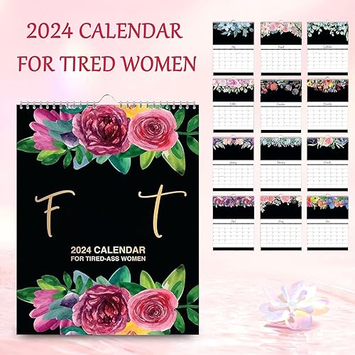 Miniatura 5 de YALINCMOO Calendario 2024 para mujeres cansadas, divertido calendario de oficina en casa, calendario de pared para cansadas, calendario de flores