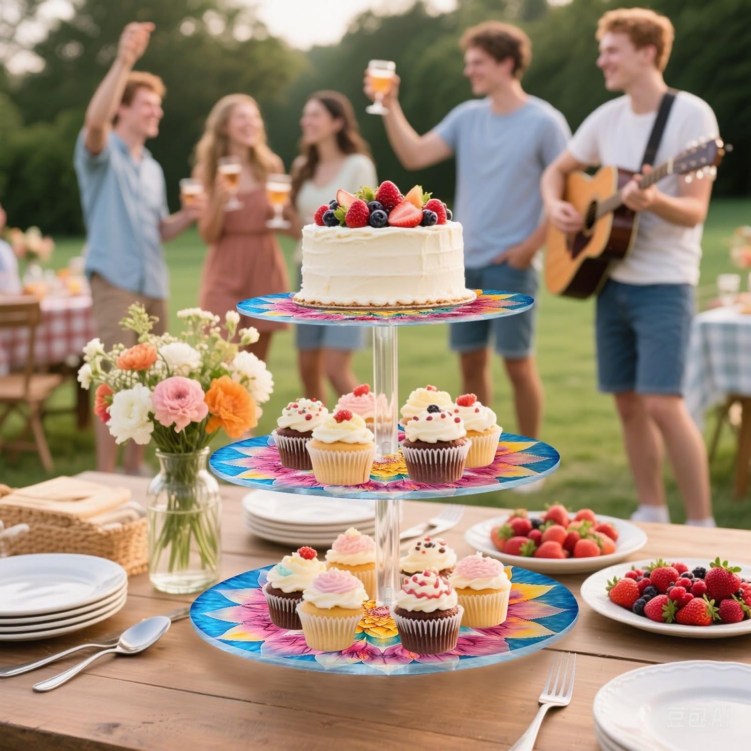 3 Tier Cupcake Stand Blooming Mandala Acrylic Tower Tiered Tray Stand for Wedding Birthday Party Decoration