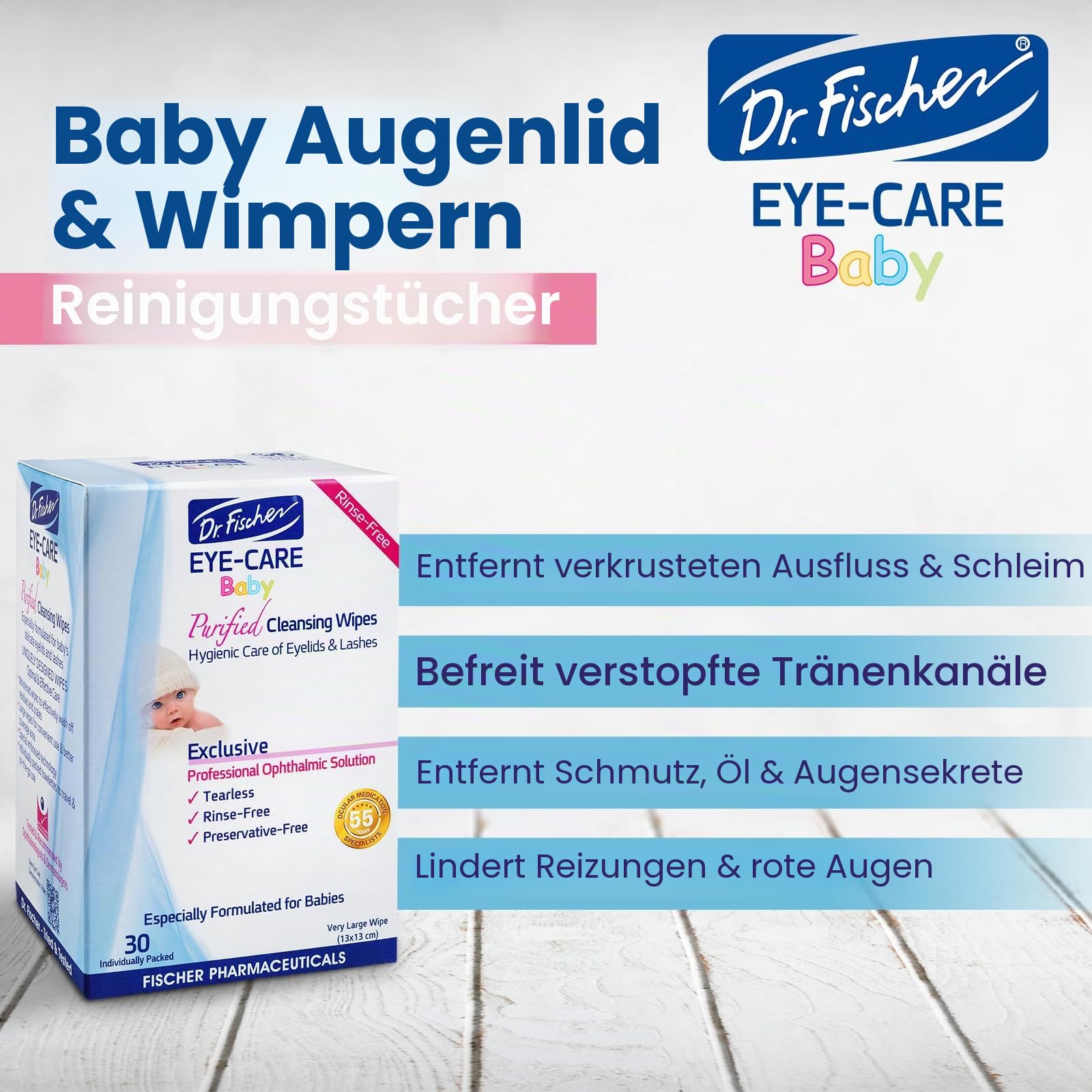 Dr. Fischer Eye-care Non-Irritating Preservative-Free Purified Cleansing Wipes- 30 Pack, BABY