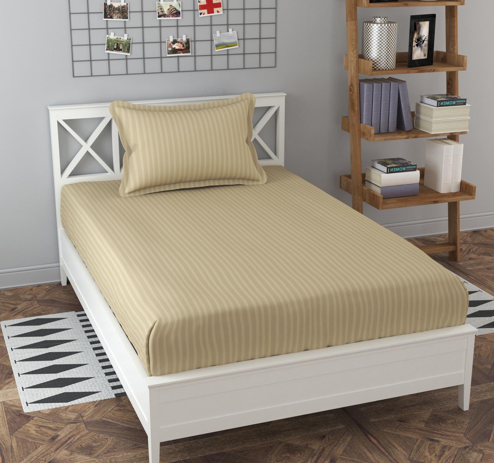 Olive Striped Cotton Bedsheet - Single Bed -19