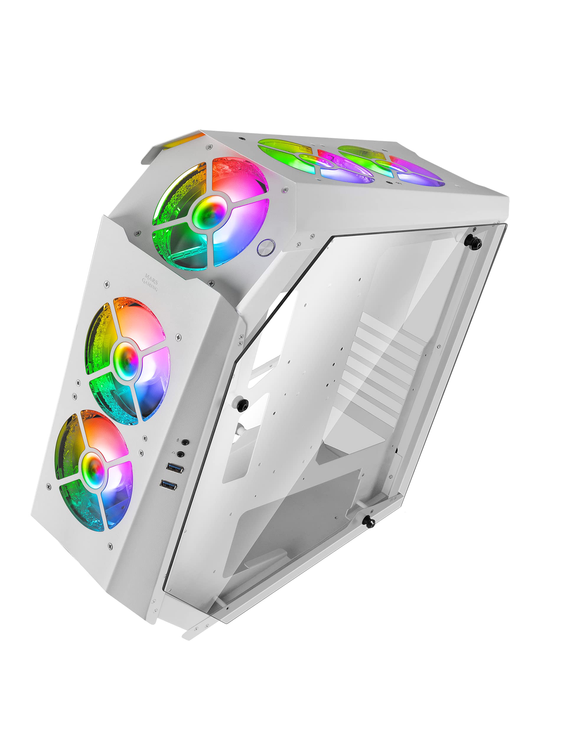 Mars Gaming MC51W, Custodia da Gioco PC ATX, Doppio Vetro Temperato, 5x Ventola RGB 12cm, Bianco